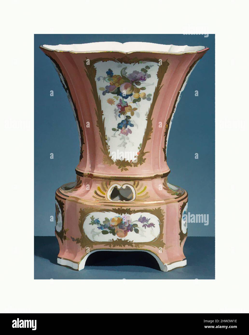 Art inspiré par vase (vase hollandois nouveau ovale) (une de paire) (partie d'un ensemble), 1763, français, Sèvres, porcelaine tendre, 11 1/2 × 9 po (29,2 × 22,9 cm), céramique-porcelaine, ce modèle de vase est fait en deux parties. La partie supérieure évasée aurait contenu la terre pour, les œuvres classiques modernisées par Artotop avec une touche de modernité. Formes, couleur et valeur, impact visuel accrocheur sur l'art émotions par la liberté d'œuvres d'art d'une manière contemporaine. Un message intemporel qui cherche une nouvelle direction créative. Artistes qui se tournent vers le support numérique et créent le NFT Artotop Banque D'Images