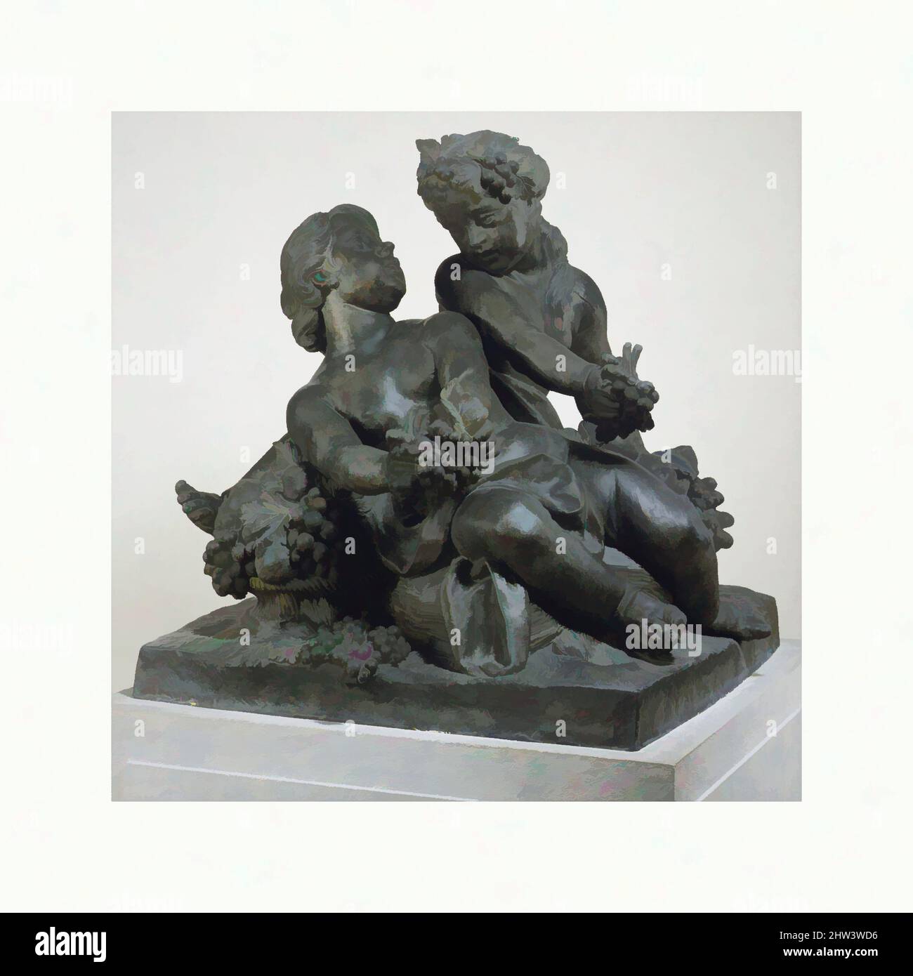 Art inspiré par les enfants jouant avec des fruits, env. 1745–50, italien, Turin, plomb, total : 36 1/2 × 39 × 37 1/2 po. (92,7 × 99,1 × 95,3 cm), Sculpture, Francesco Ladatte (Italien, Turin 1706–1787 Turin), cette œuvre et les enfants jouant avec les oiseaux étaient deux des quatre groupes représentant les œuvres classiques modernisées par Artotop avec une touche de modernité. Formes, couleur et valeur, impact visuel accrocheur sur l'art émotions par la liberté d'œuvres d'art d'une manière contemporaine. Un message intemporel qui cherche une nouvelle direction créative. Artistes qui se tournent vers le support numérique et créent le NFT Artotop Banque D'Images