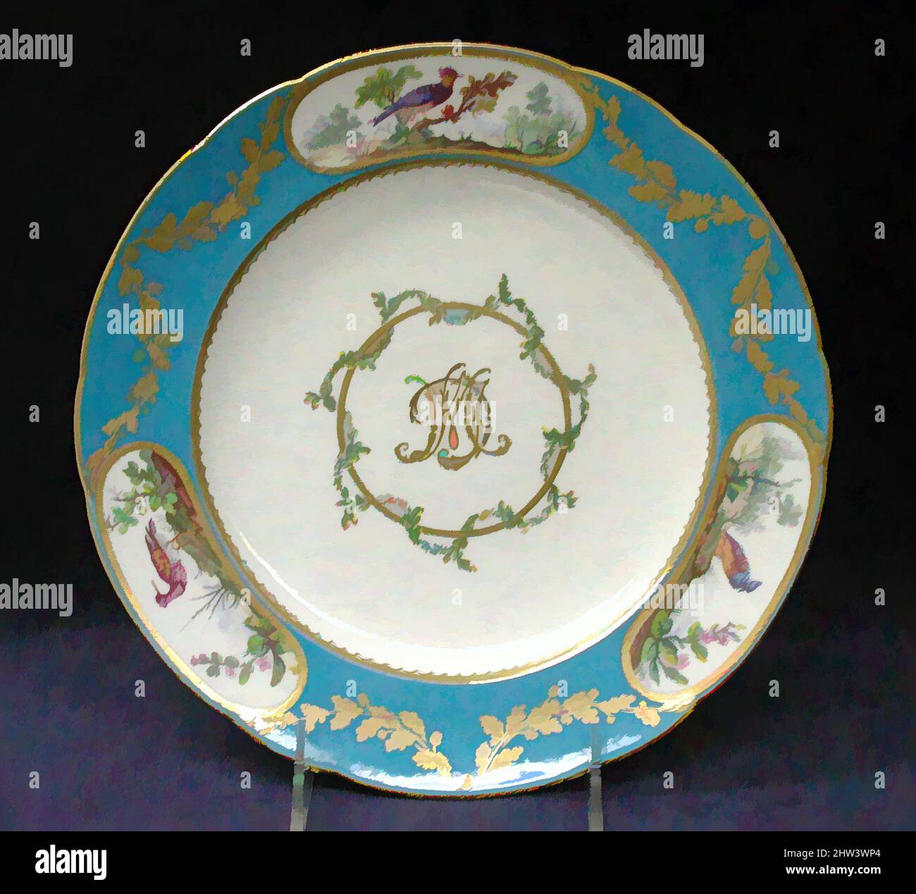 Art inspiré par la plaque, probablement doré par Jean-Pierre Boulanger (1722–1785, actif 1754–85), 1775, français, Sèvres, Porcelaine tendre, diamètre : 9 5/8 po. (24,4 cm), céramique-porcelaine, probablement dorée par Jean-Pierre Boulanger (1722–1785, actif 1754–85, oeuvres classiques modernisées par Artotop avec une touche de modernité. Formes, couleur et valeur, impact visuel accrocheur sur l'art émotions par la liberté d'œuvres d'art d'une manière contemporaine. Un message intemporel qui cherche une nouvelle direction créative. Artistes qui se tournent vers le support numérique et créent le NFT Artotop Banque D'Images