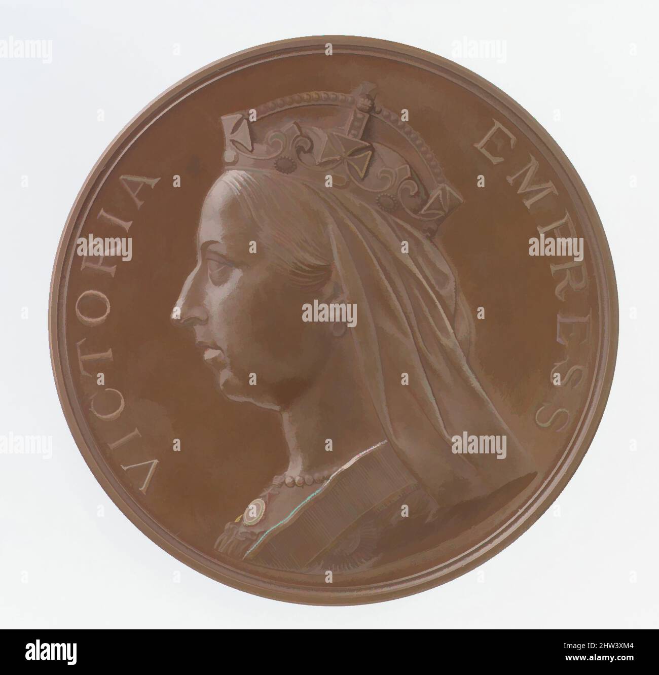 Art inspiré par Victoria Calcutta Exhibition, 1883–84, 1883–84, British, Bronze, Diamètre : 12 3/16 po (310 mm), médailles et Plaquettes, médaillée : Alfred Benjamin Wyon (britannique, 1837–1884), médaillée : Joseph Shepherd Wyon (britannique, 1836–1873, œuvres classiques modernisées par Artotop avec une touche de modernité. Formes, couleur et valeur, impact visuel accrocheur sur l'art émotions par la liberté d'œuvres d'art d'une manière contemporaine. Un message intemporel qui cherche une nouvelle direction créative. Artistes qui se tournent vers le support numérique et créent le NFT Artotop Banque D'Images