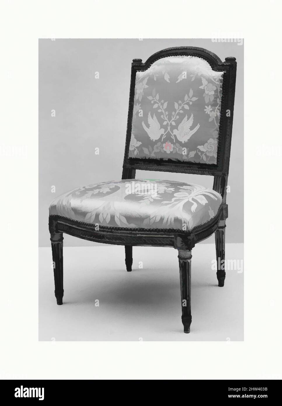 Art inspiré par chaise de côté (chaise à la reine) (partie d'un ensemble), 1786–87, français, Paris, hêtre sculpté et doré; damass en soie (non original), H. 36 1/2 × l 22 1/2 × D. 19 3/4 po. (92,7 × 57,2 × 50,2 cm), mobilier en bois, Jean Baptiste Boulard (env. 1725–1789), sculptée par Nicolas, oeuvres classiques modernisées par Artotop avec une touche de modernité. Formes, couleur et valeur, impact visuel accrocheur sur l'art émotions par la liberté d'œuvres d'art d'une manière contemporaine. Un message intemporel qui cherche une nouvelle direction créative. Artistes qui se tournent vers le support numérique et créent le NFT Artotop Banque D'Images