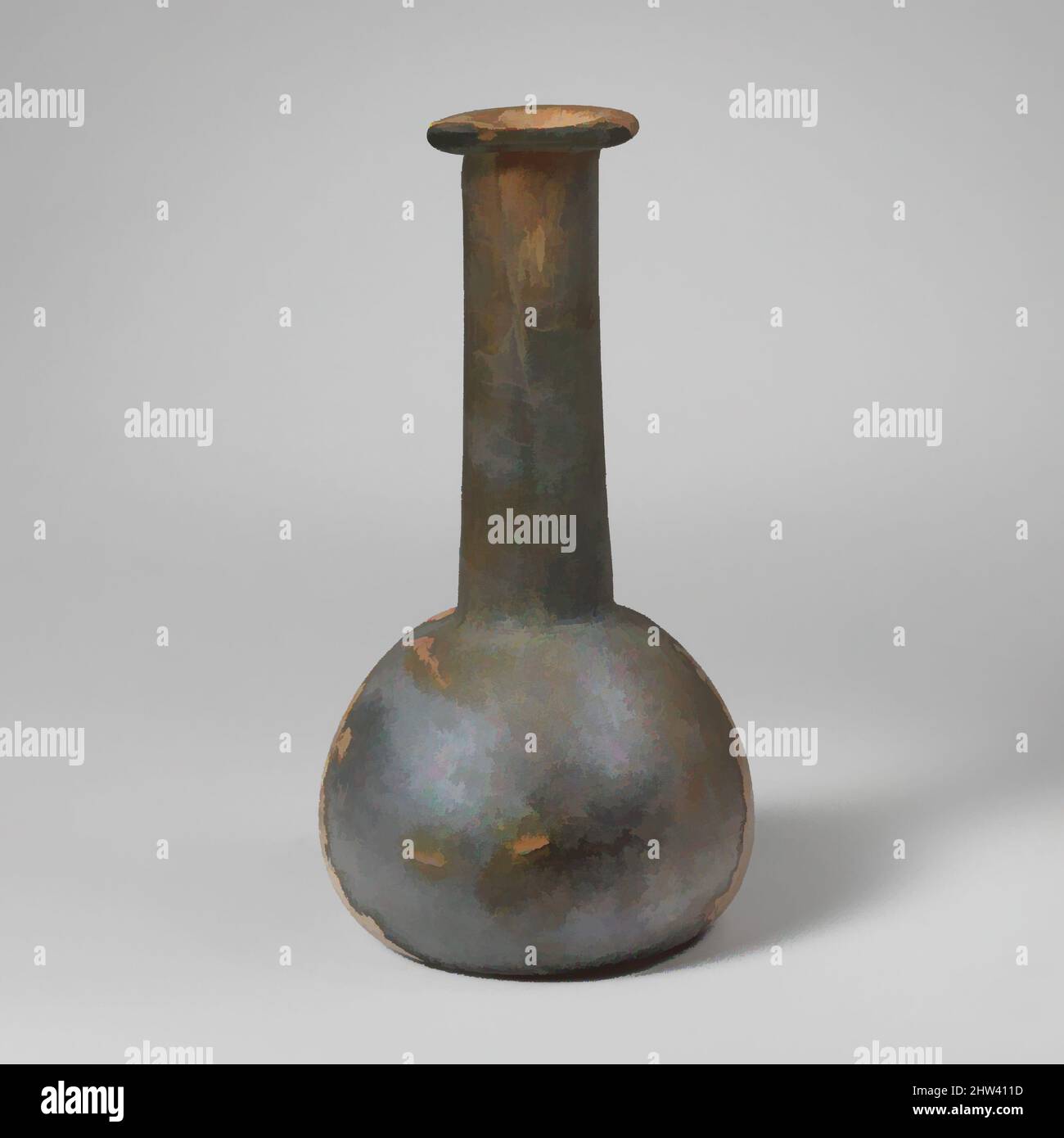 Art inspiré par flacon de parfum en verre, Mid Imperial, fin 1st–mi-2nd siècle A.D., romain, verre ; soufflé, 5 1/8in. (13,1cm), verre, bleu pâle translucide vert. Rebord, plié, dessus, et dans, aplati sur le dessus et partiellement dans la bouche; col cylindrique, s'étendant légèrement vers le bas, oeuvres classiques modernisées par Artotop avec un peu de modernité. Formes, couleur et valeur, impact visuel accrocheur sur l'art émotions par la liberté d'œuvres d'art d'une manière contemporaine. Un message intemporel qui cherche une nouvelle direction créative. Artistes qui se tournent vers le support numérique et créent le NFT Artotop Banque D'Images