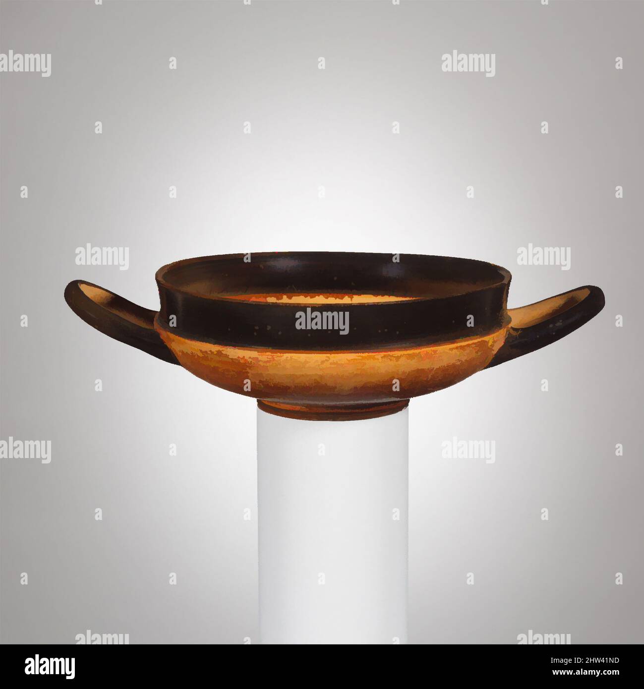 Art inspiré par kylix sans tige en terre cuite (gobelet), classique, env. 500–475 av. J.-C., grec, Attique, terre cuite ; glaçure noire, Rouge corail, H. 2 1/16 po. (5,3 cm) ; diamètre 5 1/8 po. (13 cm), vases, argile rougeâtre avec une bande noire autour du bord, oeuvres classiques modernisées par Artotop avec une touche de modernité. Formes, couleur et valeur, impact visuel accrocheur sur l'art émotions par la liberté d'œuvres d'art d'une manière contemporaine. Un message intemporel qui cherche une nouvelle direction créative. Artistes qui se tournent vers le support numérique et créent le NFT Artotop Banque D'Images