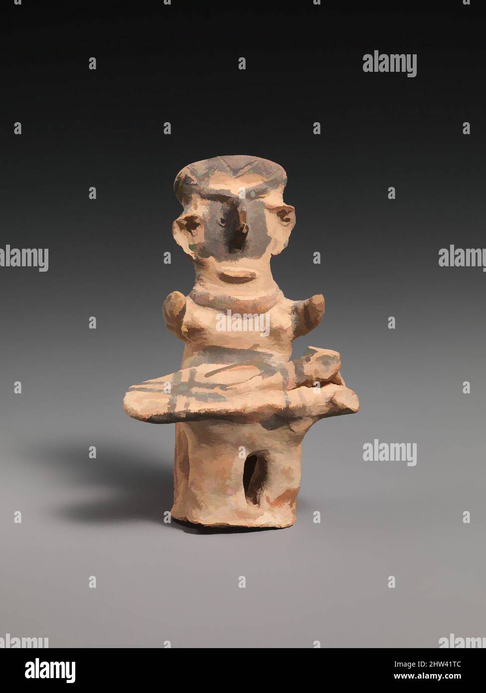 Art inspiré par la statuette en terre cuite d'une femme avec enfant, chypriote moyen, ca. 1900–1600 C.-B., chypriote, terre cuite; fait à la main, H. 4 1/16 po. (10,31 cm), terracottas, la mère assise avec un berceau sur ses genoux est un sujet rare dans les figurines de Ware peintes en blanc. La figurine était, les œuvres classiques modernisées par Artotop avec un peu de modernité. Formes, couleur et valeur, impact visuel accrocheur sur l'art émotions par la liberté d'œuvres d'art d'une manière contemporaine. Un message intemporel qui cherche une nouvelle direction créative. Artistes qui se tournent vers le support numérique et créent le NFT Artotop Banque D'Images