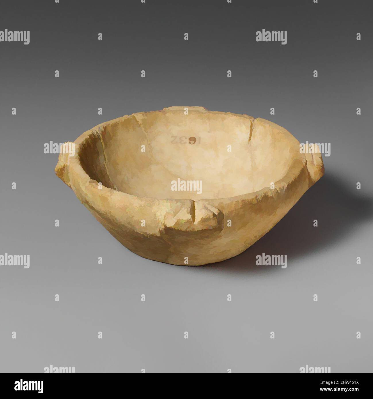 Art inspiré par le mortier d'albâtre ou bol profond, âge de bronze tardif (?), ca. 1600–1050 C.-B. (?), Cypriote, Gypsum (albâtre), H. 1 15/16 x 5 3/4 po. (4,9 x 14,6 cm), vases divers-Pierre, le bol a une base plate, trois pattes avec une ligne incisée le long du haut, et un petit bec verseur, les œuvres classiques modernisées par Artotop avec une touche de modernité. Formes, couleur et valeur, impact visuel accrocheur sur l'art émotions par la liberté d'œuvres d'art d'une manière contemporaine. Un message intemporel qui cherche une nouvelle direction créative. Artistes qui se tournent vers le support numérique et créent le NFT Artotop Banque D'Images