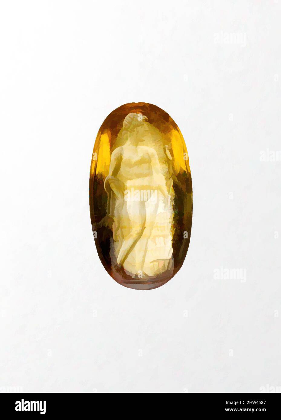 Art inspiré par la pierre circulaire de Topaz, républicain ou impériale, 1st siècle avant J.-C.–3rd siècle après J.-C., romain, béryl, jaune, ou Topaz, Longueur : 9/16 po (1,5 cm), gemmes, Hermes tenant le kerykeion (le personnel d'Hérald) et chlamys. Adaptation d'une œuvre grecque du 4th siècle B.C, œuvres classiques modernisées par Artotop avec une touche de modernité. Formes, couleur et valeur, impact visuel accrocheur sur l'art émotions par la liberté d'œuvres d'art d'une manière contemporaine. Un message intemporel qui cherche une nouvelle direction créative. Artistes qui se tournent vers le support numérique et créent le NFT Artotop Banque D'Images