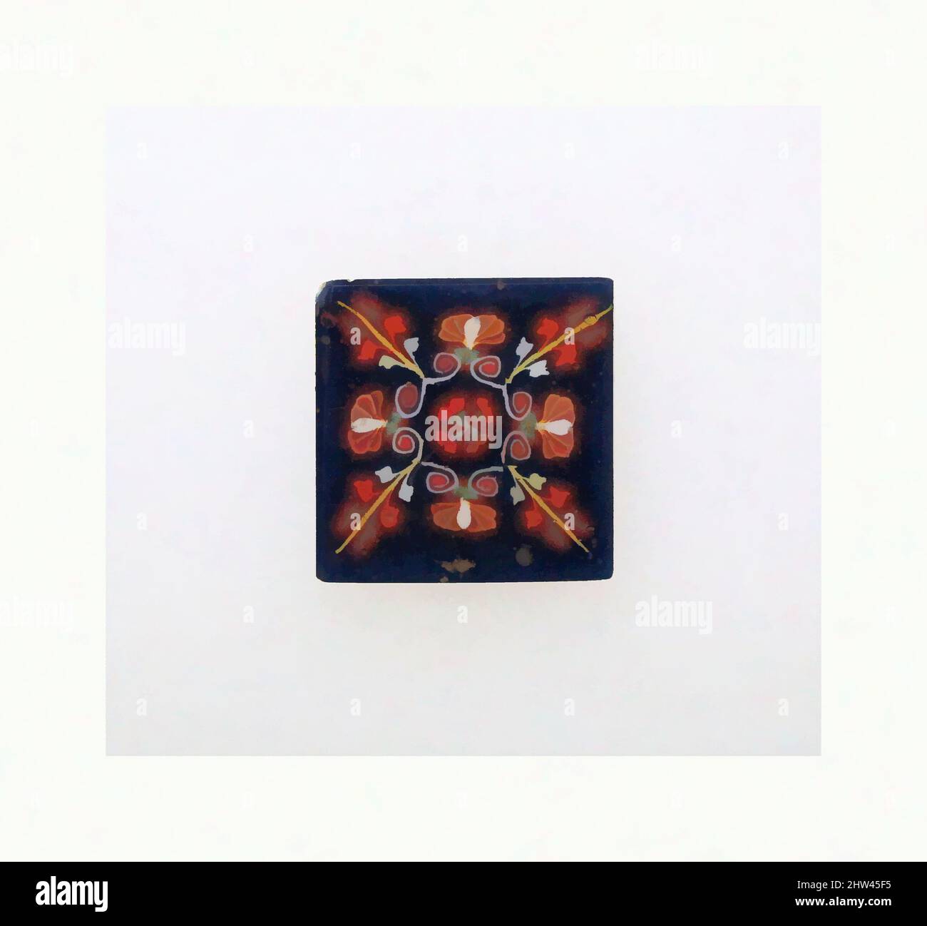 Art inspiré par l'incrustation en verre mosaïque, début impérial, fin du 1st siècle avant J.-C.–1st siècle avant J.-C., romain, verre, total : 7/8 x 7/8 x 1/8 po. (2,3 x 2,3 x 0,4 cm), verre, bleu cobalt translucide; décoration en blanc opaque, jaune, rouge, brun rougeâtre et vert grisâtre. Square, Flat, Classic œuvres modernisées par Artotop avec une touche de modernité. Formes, couleur et valeur, impact visuel accrocheur sur l'art émotions par la liberté d'œuvres d'art d'une manière contemporaine. Un message intemporel qui cherche une nouvelle direction créative. Artistes qui se tournent vers le support numérique et créent le NFT Artotop Banque D'Images