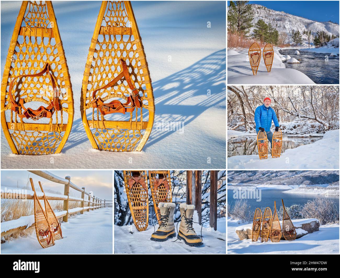 Chaussures de neige en bois classiques Huron et Bear Paw - collection de photos du nord du Colorado, toutes les photos sont protégées par le copyright du photographe Banque D'Images