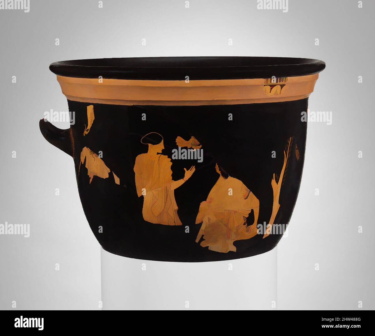 Art inspiré par la terre cuite cloche-krater (bol pour mélanger le vin et l'eau), classique, ca. 440–430 C.-B., grec, Attique, terre cuite ; figure rouge, H. restauré à 11 1/4 po (28,7 cm), vases, Obverse, Athéna, euthanasie, Les blessés Tydeus avec la tête de Melanippos, Reverse, satyr. The, Classic œuvres modernisées par Artotop avec une touche de modernité. Formes, couleur et valeur, impact visuel accrocheur sur l'art émotions par la liberté d'œuvres d'art d'une manière contemporaine. Un message intemporel qui cherche une nouvelle direction créative. Artistes qui se tournent vers le support numérique et créent le NFT Artotop Banque D'Images
