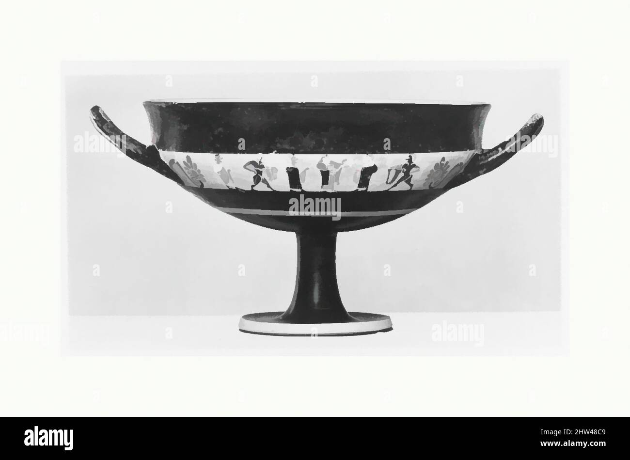 Art inspiré par Kylix, coupe de groupe, archaïque, 3rd quart du 6th siècle av. J.-C., grec, attique, terre cuite; figure noire, Hauteur : 5 5/8 po (14,3 cm), vases, en bande entre les poignées, frise de figures humaines entre les palmettes, oeuvres classiques modernisées par Artotop avec une touche de modernité. Formes, couleur et valeur, impact visuel accrocheur sur l'art émotions par la liberté d'œuvres d'art d'une manière contemporaine. Un message intemporel qui cherche une nouvelle direction créative. Artistes qui se tournent vers le support numérique et créent le NFT Artotop Banque D'Images