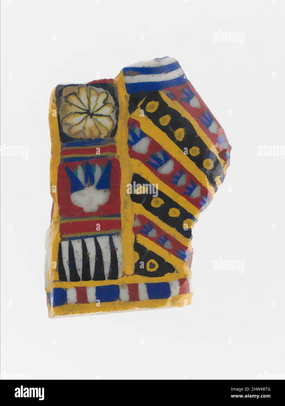 Art inspiré par le fragment de relief de mosaïque de verre, hellénistique, fin 4th à 3rd siècle avant J.-C., Egyptien, Ptoléméen, verre; fonte, Autres : 1 3/16 po (3 cm), verre, cire d'étanchéité opaque rouge sol; décoration en blanc opaque, jaune et rouge, et bleu translucide, bleu clair et violet profond, les œuvres classiques modernisées par Artotop avec une touche de modernité. Formes, couleur et valeur, impact visuel accrocheur sur l'art émotions par la liberté d'œuvres d'art d'une manière contemporaine. Un message intemporel qui cherche une nouvelle direction créative. Artistes qui se tournent vers le support numérique et créent le NFT Artotop Banque D'Images