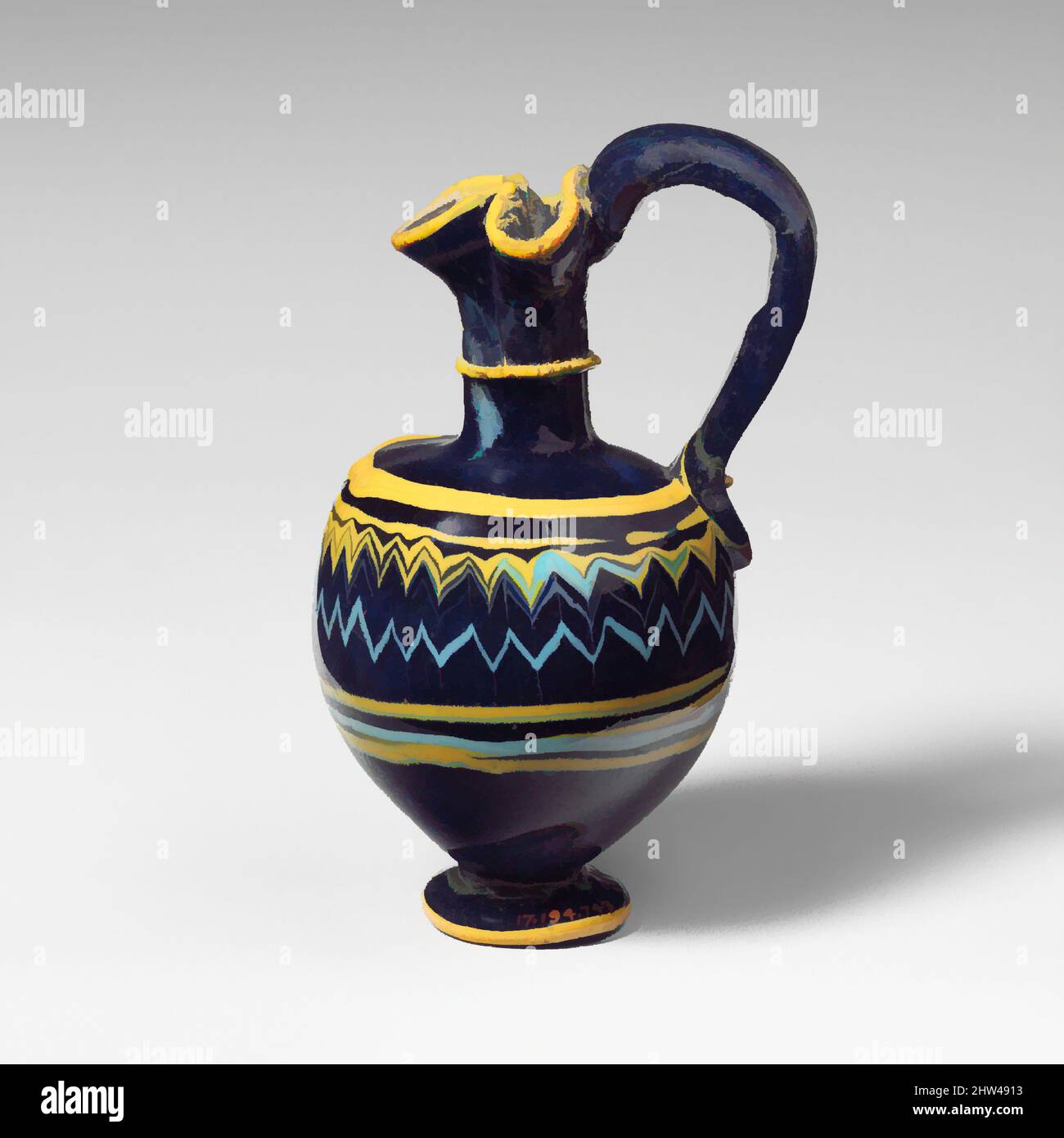 Art inspiré par le verre oinochoe (verseuse à parfum), classique, fin du 6th–5th siècle av. J.-C., grec, Méditerranée orientale, verre ; forme centrale, Groupe I, H. 4 3/4 po (12,1 cm), verre, bleu cobalt translucide, mais avec un patch de bleu turquoise sur le cou; pied et poignée appliqués en bleu cobalt mais, œuvres classiques modernisées par Artotop avec une touche de modernité. Formes, couleur et valeur, impact visuel accrocheur sur l'art émotions par la liberté d'œuvres d'art d'une manière contemporaine. Un message intemporel qui cherche une nouvelle direction créative. Artistes qui se tournent vers le support numérique et créent le NFT Artotop Banque D'Images