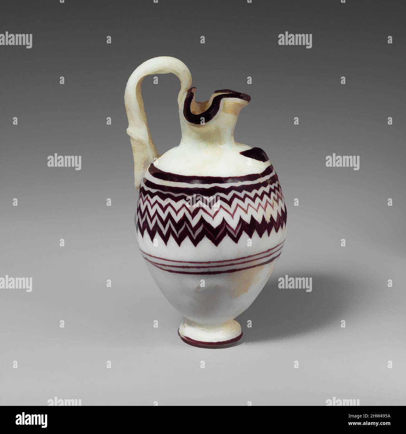 Art inspiré par le verre oinochoe (verseuse à parfum), classique, fin du 6th–5th siècle av. J.-C., grec, Méditerranée orientale, verre ; forme centrale, Groupe I, H. 4 9/16 po (11,5 cm), verre, blanc opaque, avec poignée et pied de même couleur mais avec quelques stries violettes; sentiers en violet translucide, œuvres classiques modernisées par Artotop avec une touche de modernité. Formes, couleur et valeur, impact visuel accrocheur sur l'art émotions par la liberté d'œuvres d'art d'une manière contemporaine. Un message intemporel qui cherche une nouvelle direction créative. Artistes qui se tournent vers le support numérique et créent le NFT Artotop Banque D'Images