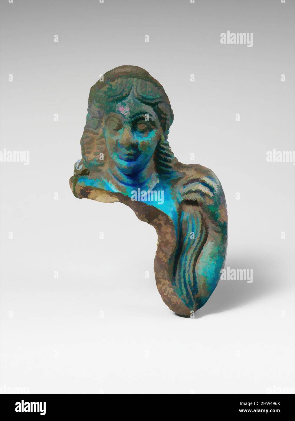 Art inspiré par Faïence statuette fragment de Vénus, début impérial, fin du 1st siècle B.C–début du 1st siècle A.D., romain, foi, h. 5 5/16 po (13,4 cm), divers-Faience, la partie inférieure manquante de cette statuette rend difficile de déterminer si la femme représentée était, œuvres classiques modernisées par Artotop avec un peu de modernité. Formes, couleur et valeur, impact visuel accrocheur sur l'art émotions par la liberté d'œuvres d'art d'une manière contemporaine. Un message intemporel qui cherche une nouvelle direction créative. Artistes qui se tournent vers le support numérique et créent le NFT Artotop Banque D'Images
