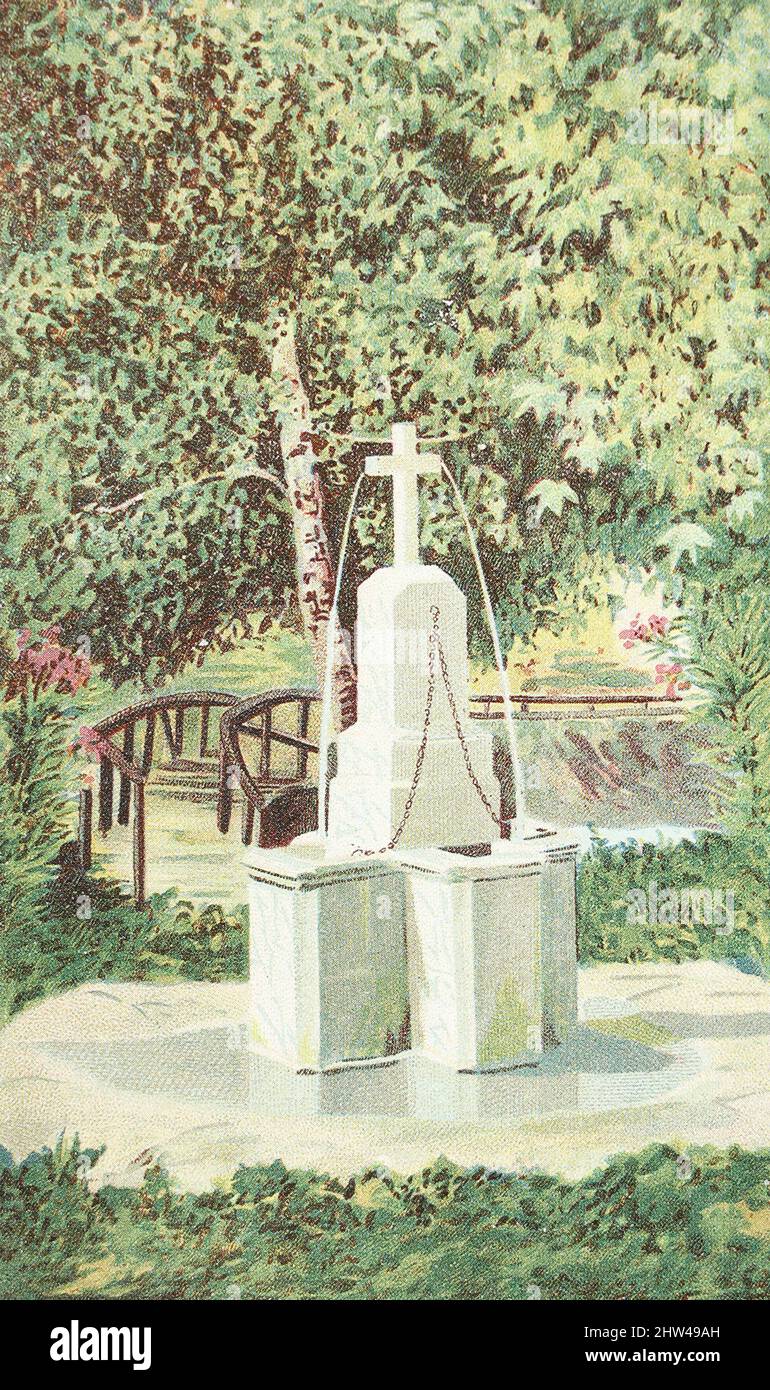 Fontaine près de l'église de l'Apôtre Saint Simon le Canaanite (Simon le Zealot) en Abkhazie. Lithographie du 19th siècle. Banque D'Images