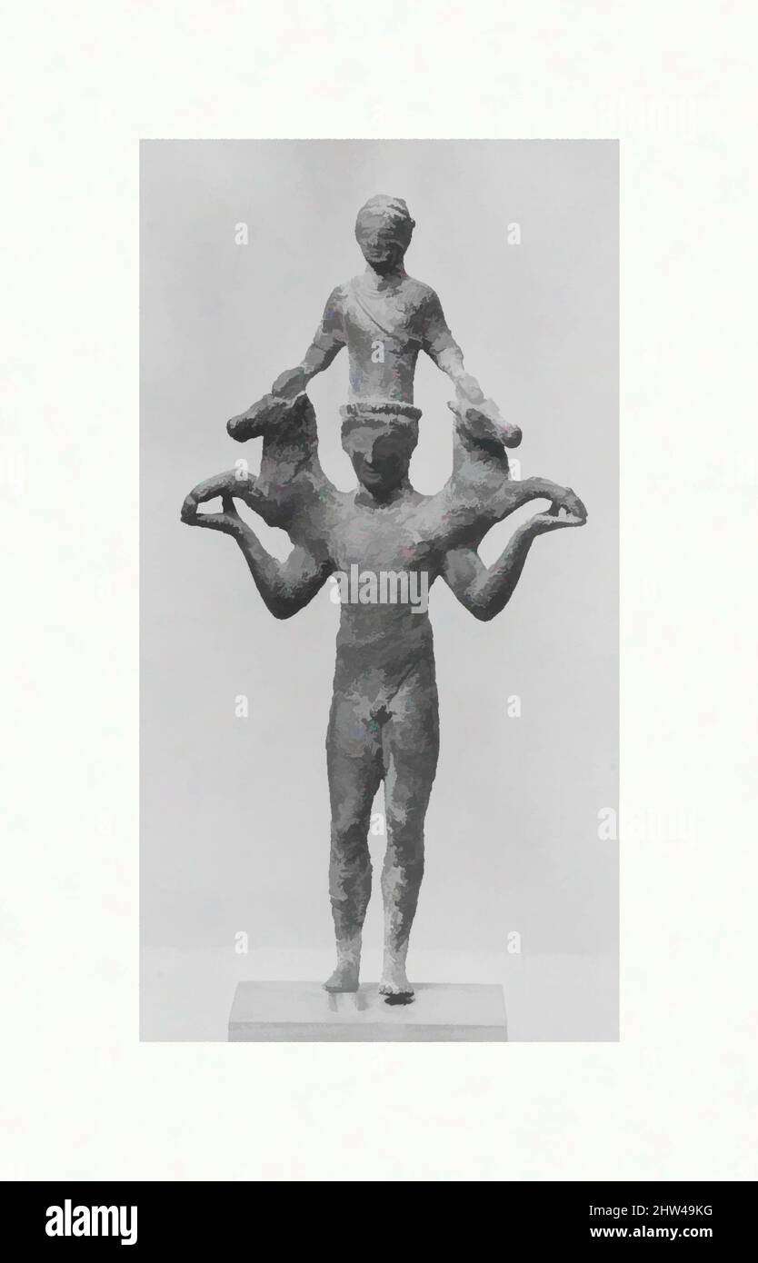 Art inspiré par Bronze support miroir sous la forme d'un homme, archaïque, début du 5th siècle avant J.-C., grec, Sud italien, Bronze, H.: 8 5/8 po. (21,9 cm), bronzes, la figure masculine porte le front d'un cheval sur chaque épaule et la partie supérieure d'une femme humaine sur sa tête, oeuvres classiques modernisées par Artotop avec un peu de modernité. Formes, couleur et valeur, impact visuel accrocheur sur l'art émotions par la liberté d'œuvres d'art d'une manière contemporaine. Un message intemporel qui cherche une nouvelle direction créative. Artistes qui se tournent vers le support numérique et créent le NFT Artotop Banque D'Images