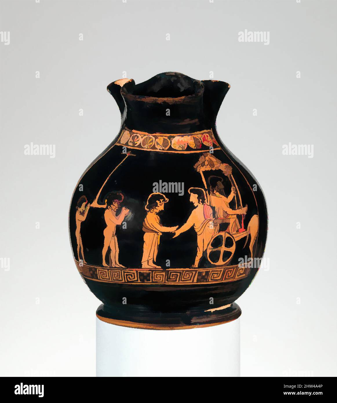 Art inspiré par l'oinochoe de terre cuite : chos (carafe), classique, 2nd moitié du 5th siècle avant J.-C., grec, attique, terre cuite ; figure rouge, H. 2 15/16 po (7,5 cm), vases, enfants jouant, ou parodiant, une procession de Dionysiac, Œuvres classiques modernisées par Artotop avec une touche de modernité. Formes, couleur et valeur, impact visuel accrocheur sur l'art émotions par la liberté d'œuvres d'art d'une manière contemporaine. Un message intemporel qui cherche une nouvelle direction créative. Artistes qui se tournent vers le support numérique et créent le NFT Artotop Banque D'Images