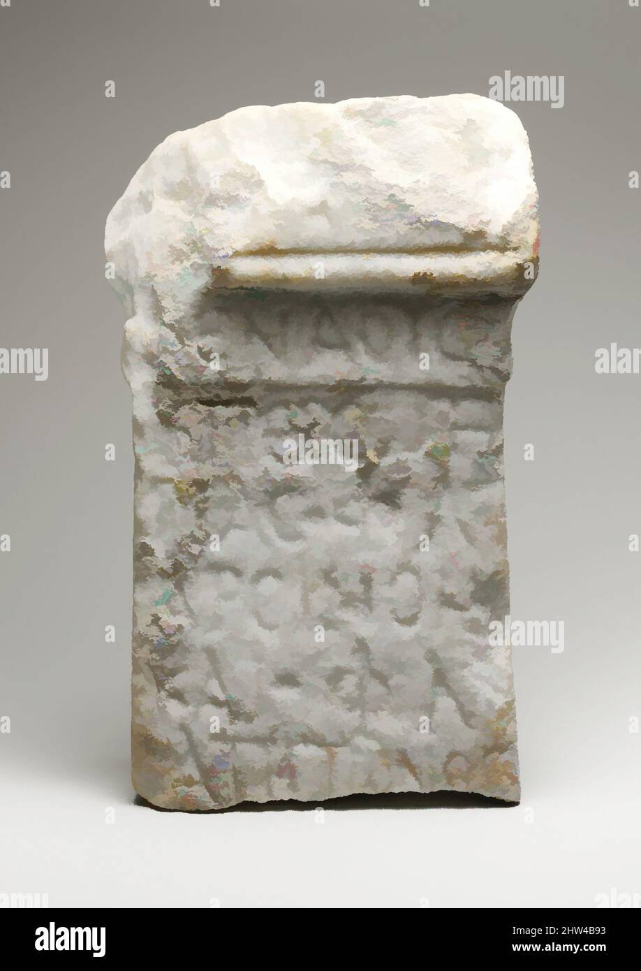 Art inspiré de l'autel votif en marbre fragmentaire, fin de l'Impérial, fin 3rd–début du 4th siècle A.D., romain, marbre, H., 9 1/2', W., 5 3/4', D.,3 5/8', Sculpture de pierre, ce petit autel a été mis en place aux Dieux éternels pour le bien-être de deux hommes, Flavius Arsinoe et Flavius Appon, oeuvres classiques modernisées par Artotop avec une touche de modernité. Formes, couleur et valeur, impact visuel accrocheur sur l'art émotions par la liberté d'œuvres d'art d'une manière contemporaine. Un message intemporel qui cherche une nouvelle direction créative. Artistes qui se tournent vers le support numérique et créent le NFT Artotop Banque D'Images