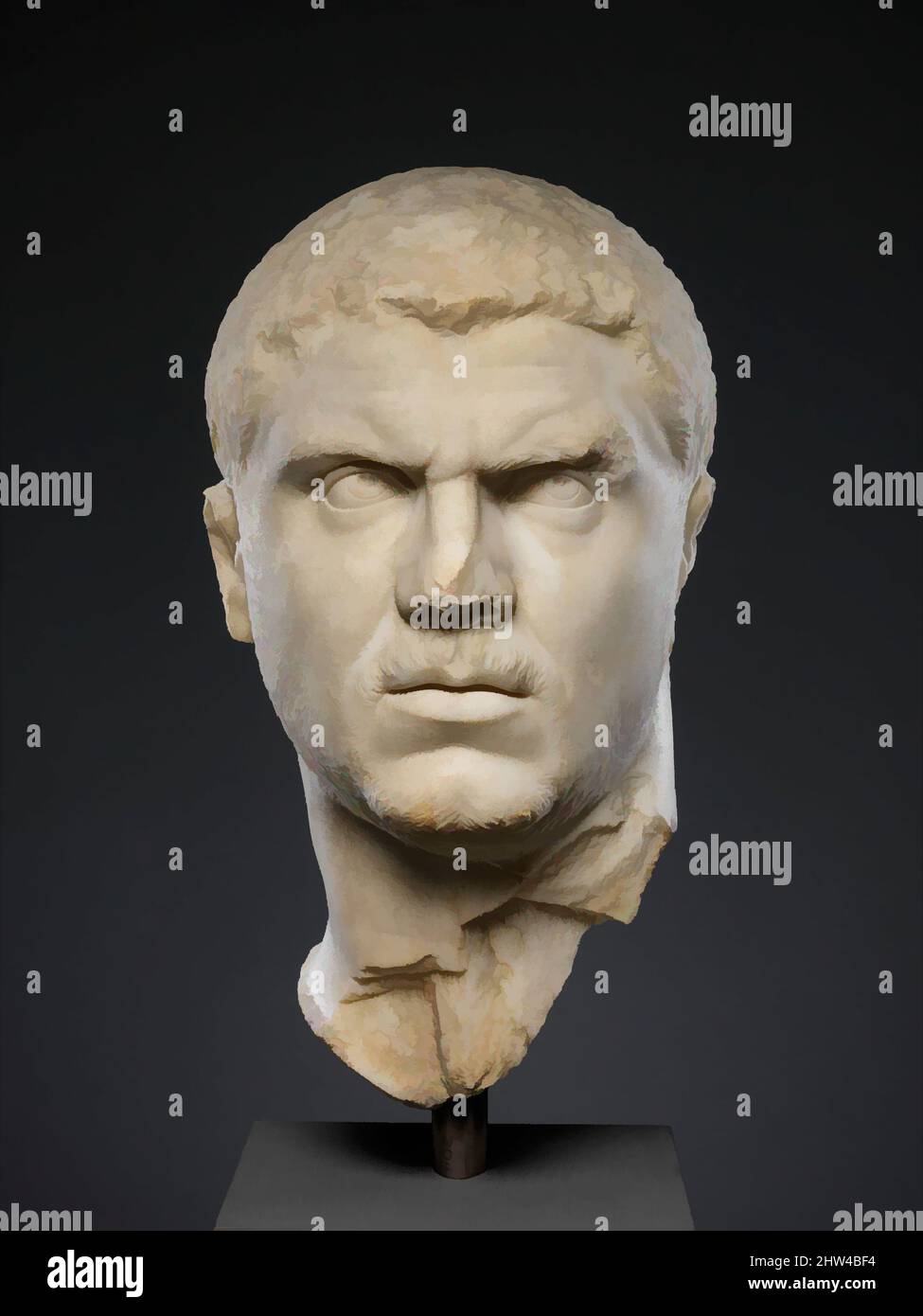 Art inspiré par le portrait en marbre de l'empereur Caracalla, Severan, A.D. 212–217, Roman, marbre, H. 14 1/4 po ( 36,2 cm), Sculpture de pierre, Caracalla a pris le nom officiel de M. Aurelius Antoninus Pie dans le cadre de la tentative de la dynastie Severan d'apparaître comme la légitime et digne, œuvres classiques modernisées par Artotop avec un peu de modernité. Formes, couleur et valeur, impact visuel accrocheur sur l'art émotions par la liberté d'œuvres d'art d'une manière contemporaine. Un message intemporel qui cherche une nouvelle direction créative. Artistes qui se tournent vers le support numérique et créent le NFT Artotop Banque D'Images