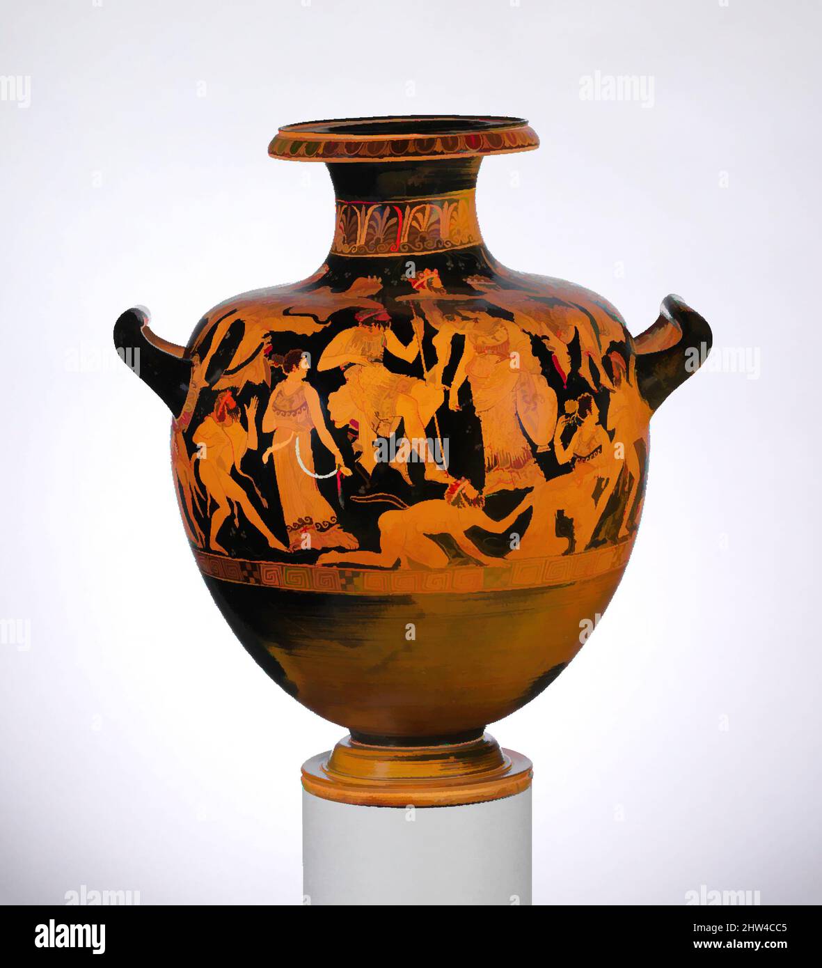 Art inspiré par l'hydrie de terre cuite: Kalpis (vase d'eau), classique, début du 4th siècle avant J.-C., grec, attique, terre cuite; figure rouge, H. 17 3/16 po (43,6 cm) ; diamètre de la bouche : 6 9/16 po (16,7 cm) ; diamètre du pied : 6 1/16 po (15,4 cm), vases, Poséidon et Amymone avec Amphitrite, oeuvres classiques modernisées par Artotop avec une touche de modernité. Formes, couleur et valeur, impact visuel accrocheur sur l'art émotions par la liberté d'œuvres d'art d'une manière contemporaine. Un message intemporel qui cherche une nouvelle direction créative. Artistes qui se tournent vers le support numérique et créent le NFT Artotop Banque D'Images