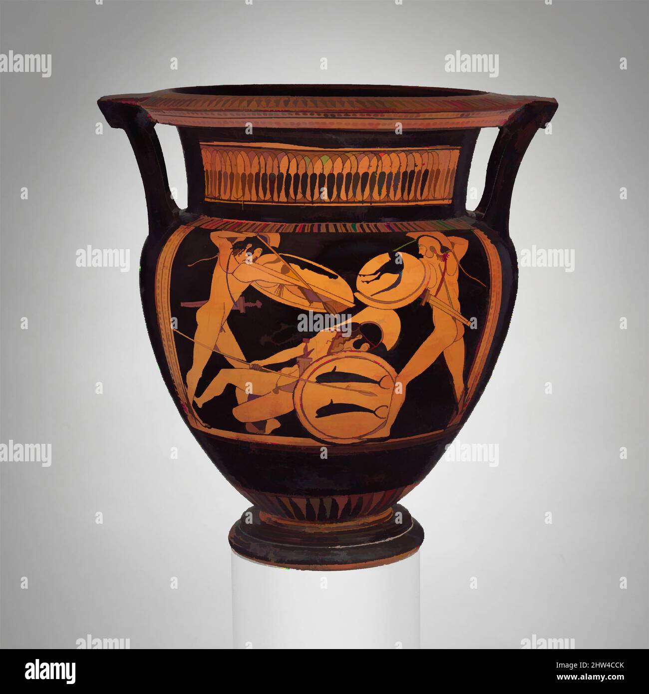 Art inspiré par le cratère en terre cuite (bol pour mélanger le vin et l'eau), classique, ca. 480 av. J.-C., grec, Attique, terre cuite ; figure rouge, H. 36,60 cm., vases, Obverse, combat., inverse, revel, Classic œuvres modernisées par Artotop avec une touche de modernité. Formes, couleur et valeur, impact visuel accrocheur sur l'art émotions par la liberté d'œuvres d'art d'une manière contemporaine. Un message intemporel qui cherche une nouvelle direction créative. Artistes qui se tournent vers le support numérique et créent le NFT Artotop Banque D'Images