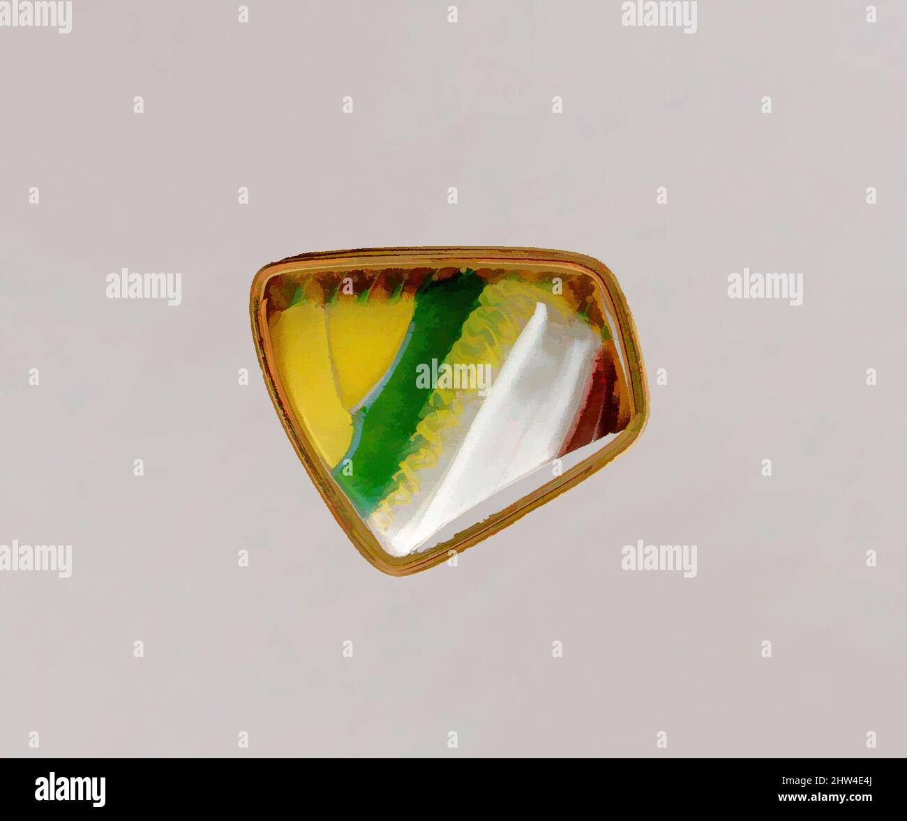 Art inspiré par le fragment de bol en mosaïque à rayures de verre, début impérial, fin du 1st siècle C.-B.–début du 1st siècle A.D., romain, verre; moulé, autre : 1 x 1 3/16 po. (2,5 x 3 cm), verre, fragment de bordure, jaune miel translucide, violet, Bleu turquoise, principalement superposé de jaune et apparaissant, œuvres classiques modernisées par Artotop avec une touche de modernité. Formes, couleur et valeur, impact visuel accrocheur sur l'art émotions par la liberté d'œuvres d'art d'une manière contemporaine. Un message intemporel qui cherche une nouvelle direction créative. Artistes qui se tournent vers le support numérique et créent le NFT Artotop Banque D'Images