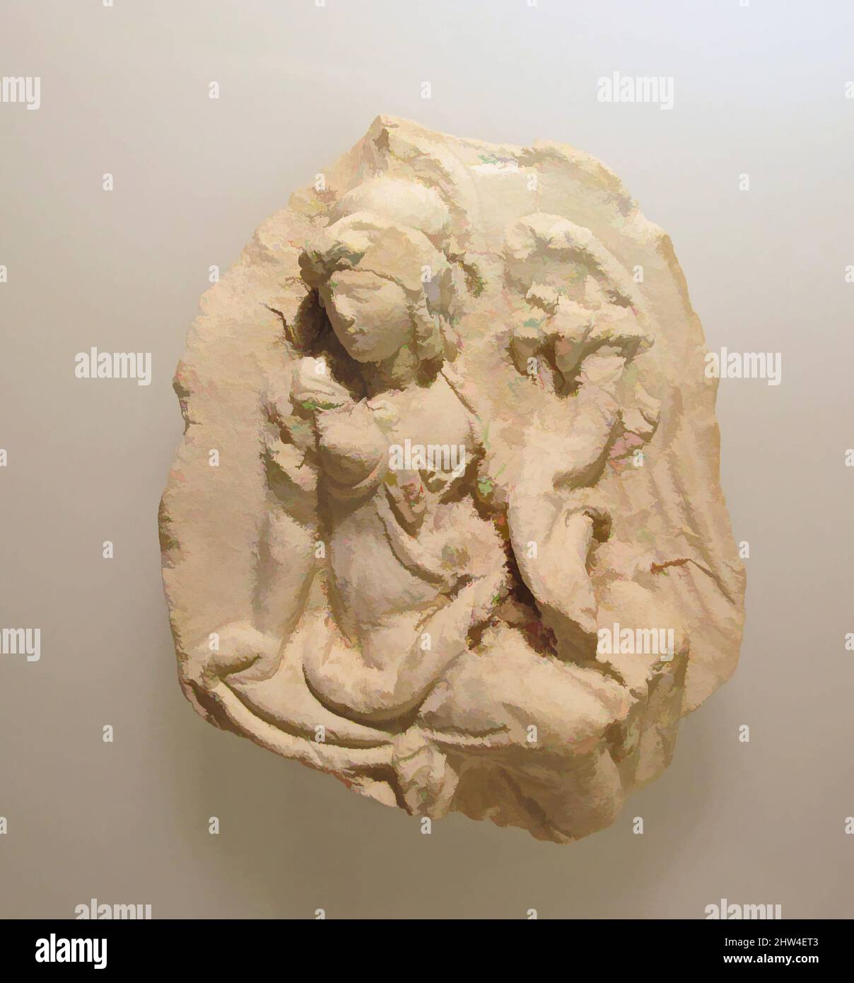 Art inspiré par Plaster coulée d'un emblème métallique d'Isis-Tyche, Ptolemaic, 2nd moitié du 3rd siècle – 2nd siècle B.C, Egyptien, Plaster, hauteur: 4 1/4 po. (10,8 cm), divers-Plaster, ce plâtre moulé d'un médaillon central en relief a une fois orné l'intérieur d'un argent, des œuvres classiques modernisées par Artotop avec une touche de modernité. Formes, couleur et valeur, impact visuel accrocheur sur l'art émotions par la liberté d'œuvres d'art d'une manière contemporaine. Un message intemporel qui cherche une nouvelle direction créative. Artistes qui se tournent vers le support numérique et créent le NFT Artotop Banque D'Images