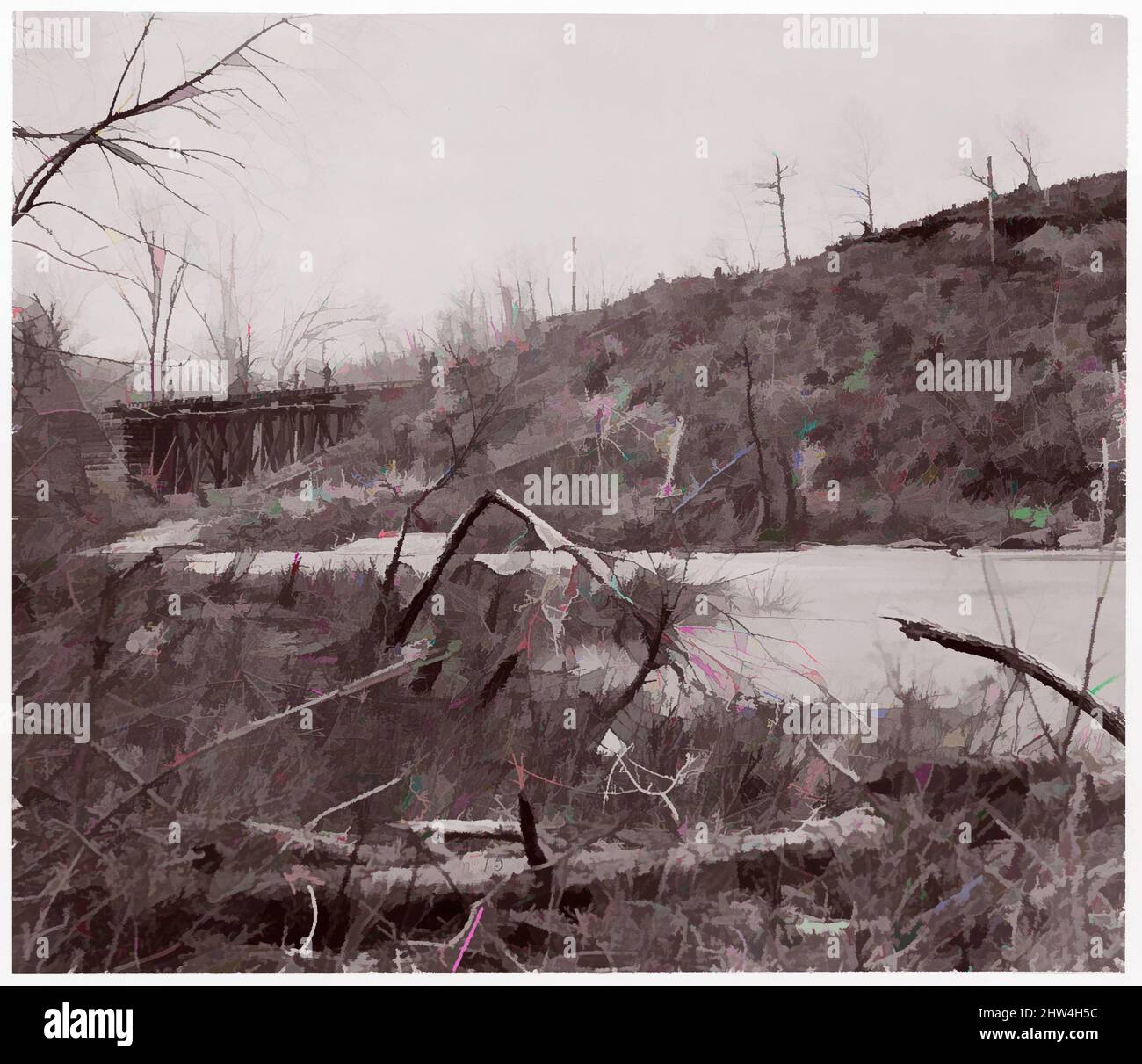 Art inspiré par Bull Run. Pont près de Union Mills (détruit sept fois), env. 1862, impression argentée d'albumine de négatif de verre, photographies, Timothy H. O'Sullivan (américain, né en Irlande, 1840–1882, oeuvres classiques modernisées par Artotop avec une touche de modernité. Formes, couleur et valeur, impact visuel accrocheur sur l'art émotions par la liberté d'œuvres d'art d'une manière contemporaine. Un message intemporel qui cherche une nouvelle direction créative. Artistes qui se tournent vers le support numérique et créent le NFT Artotop Banque D'Images