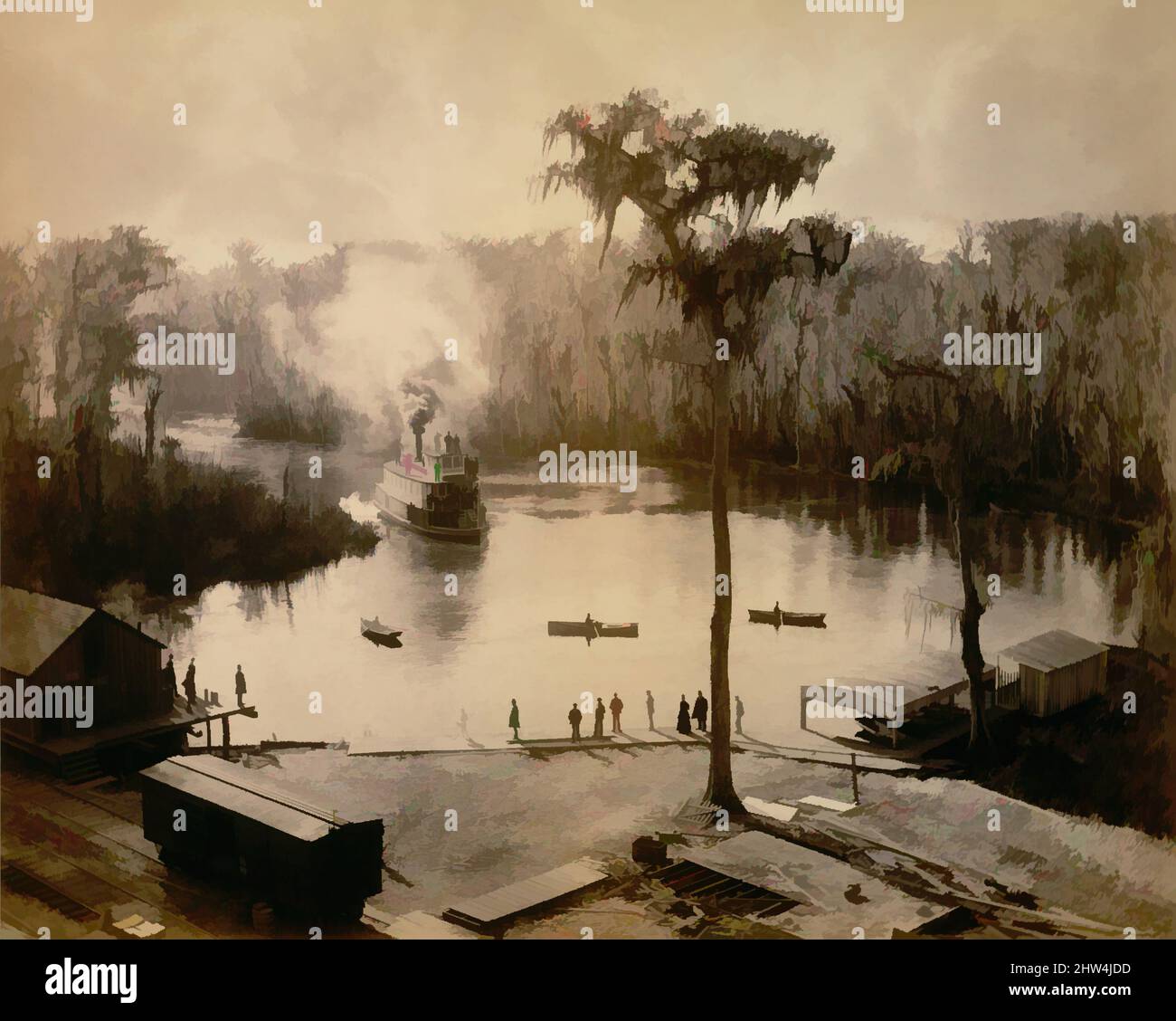 Art inspiré par Stern-Wheeler arrivant à Silver Springs, Floride, après une nuit de course jusqu'à St. Johns, Oklakaha, & Silver Rivers, 1886, impression argentée d'albumine de verre négatif, 41,3 x 51,3 cm. (16 1/4 x 20 3/16 po.), photographies, George Barker (américain, né au Canada, 1844–1894, Œuvres classiques modernisées par Artotop avec une touche de modernité. Formes, couleur et valeur, impact visuel accrocheur sur l'art émotions par la liberté d'œuvres d'art d'une manière contemporaine. Un message intemporel qui cherche une nouvelle direction créative. Artistes qui se tournent vers le support numérique et créent le NFT Artotop Banque D'Images