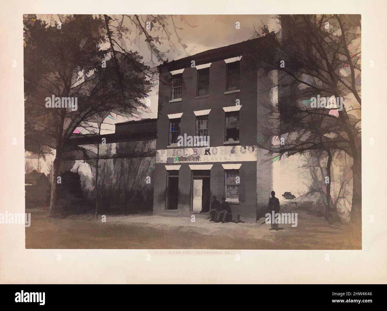 Art inspiré par Slave Pen, Alexandria, Virginie, 1863, impression argentée à partir d'un négatif en verre, image : 25,6 x 36,5cm (10 1/16 x 14 3/8in.), photographies, Andrew Joseph Russell (américain, 1830–1902), mieux connu pour ses vues ultérieures commandées par l'Union Pacific Railroad, A. J, œuvres classiques modernisées par Artotop avec un peu de modernité. Formes, couleur et valeur, impact visuel accrocheur sur l'art émotions par la liberté d'œuvres d'art d'une manière contemporaine. Un message intemporel qui cherche une nouvelle direction créative. Artistes qui se tournent vers le support numérique et créent le NFT Artotop Banque D'Images