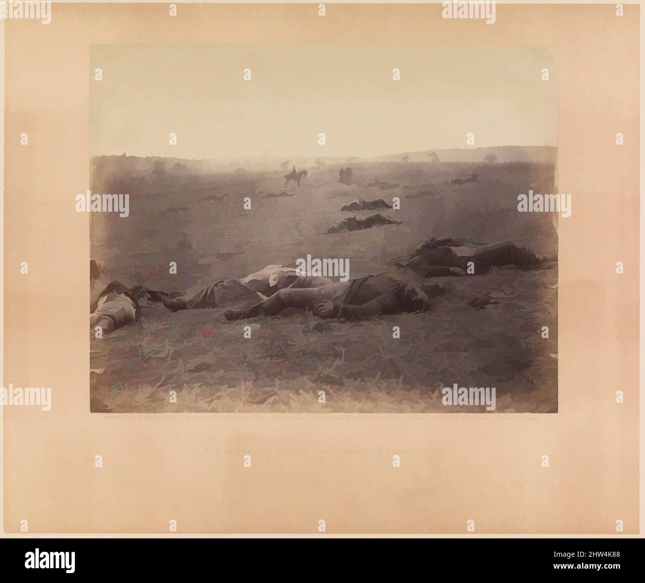 Art inspiré par Une récolte de la mort, Gettysburg, Pennsylvanie, juillet 1863, impression argentée d'albumine de verre négatif, image: 17 13/16 × 22 1/2 po. (45,2 × 57,2 cm), photographies, Timothy H. O'Sullivan (américain, né en Irlande, 1840–1882), cette photographie des morts pourris en attente de sépulture, œuvres classiques modernisées par Artotop avec un peu de modernité. Formes, couleur et valeur, impact visuel accrocheur sur l'art émotions par la liberté d'œuvres d'art d'une manière contemporaine. Un message intemporel qui cherche une nouvelle direction créative. Artistes qui se tournent vers le support numérique et créent le NFT Artotop Banque D'Images