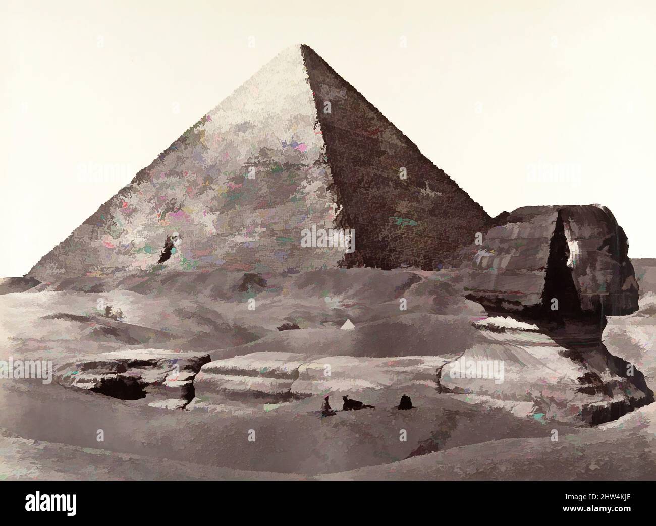 Art inspiré par la Grande Pyramide et le Grand Sphinx, 1858, impression argentée d'albumine de négatif de verre, image: 38,7 x 49,3 cm (15 1/4 x 19 7/16 po.), photographies, Francis Frith (Britannique, Chesterfield, Derbyshire 1822–1898 Cannes, France), en 1856, Frith s'est mis sur le premier des trois, des œuvres classiques modernisées par Artotop avec un peu de modernité. Formes, couleur et valeur, impact visuel accrocheur sur l'art émotions par la liberté d'œuvres d'art d'une manière contemporaine. Un message intemporel qui cherche une nouvelle direction créative. Artistes qui se tournent vers le support numérique et créent le NFT Artotop Banque D'Images