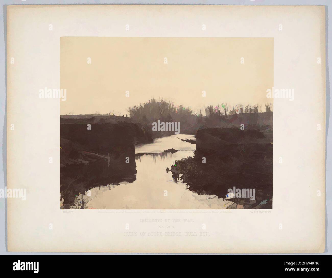 Art inspiré par les ruines de Stone Bridge - Bull Run, 1862, impression argentée à partir de négatif de verre, image : 18,8 × 23,1 cm (7 3/8 × 9 1/8 po), photographies, Mathew B. Brady (américain, né en Irlande, 1823?–1896 New York), à l'été 1861 Mathew B. Brady a commencé à publier des photographies surdimensionnées, œuvres classiques modernisées par Artotop avec un peu de modernité. Formes, couleur et valeur, impact visuel accrocheur sur l'art émotions par la liberté d'œuvres d'art d'une manière contemporaine. Un message intemporel qui cherche une nouvelle direction créative. Artistes qui se tournent vers le support numérique et créent le NFT Artotop Banque D'Images