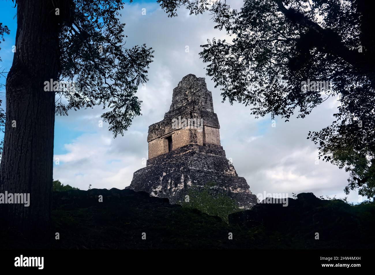 Temple I View, Parc national de Tikal, Petén, Guatemala Banque D'Images