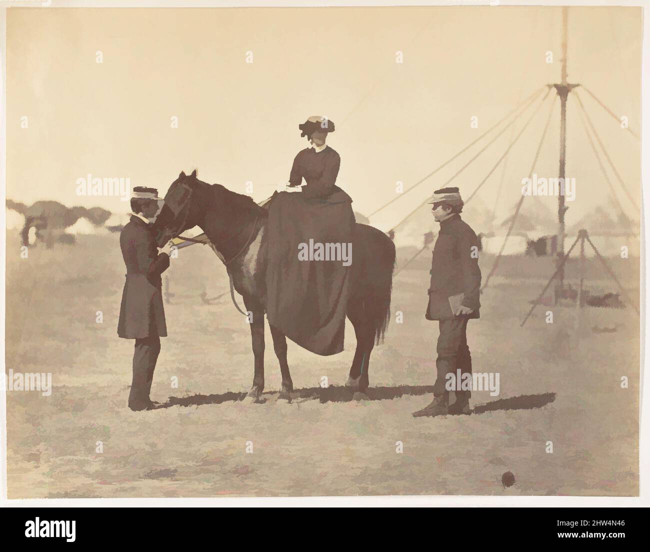 Art inspiré par Lady Canning sur son Black Arab et Lord Clyde, commandant en chef, 1858–61, impression argentée, image: 14,9 x 19,2 cm (5 7/8 x 7 9/16 in.), photographies, Jean Baptiste Oscar Mallitte (français, 1829–1905, œuvres classiques modernisées par Artotop avec une touche de modernité. Formes, couleur et valeur, impact visuel accrocheur sur l'art émotions par la liberté d'œuvres d'art d'une manière contemporaine. Un message intemporel qui cherche une nouvelle direction créative. Artistes qui se tournent vers le support numérique et créent le NFT Artotop Banque D'Images