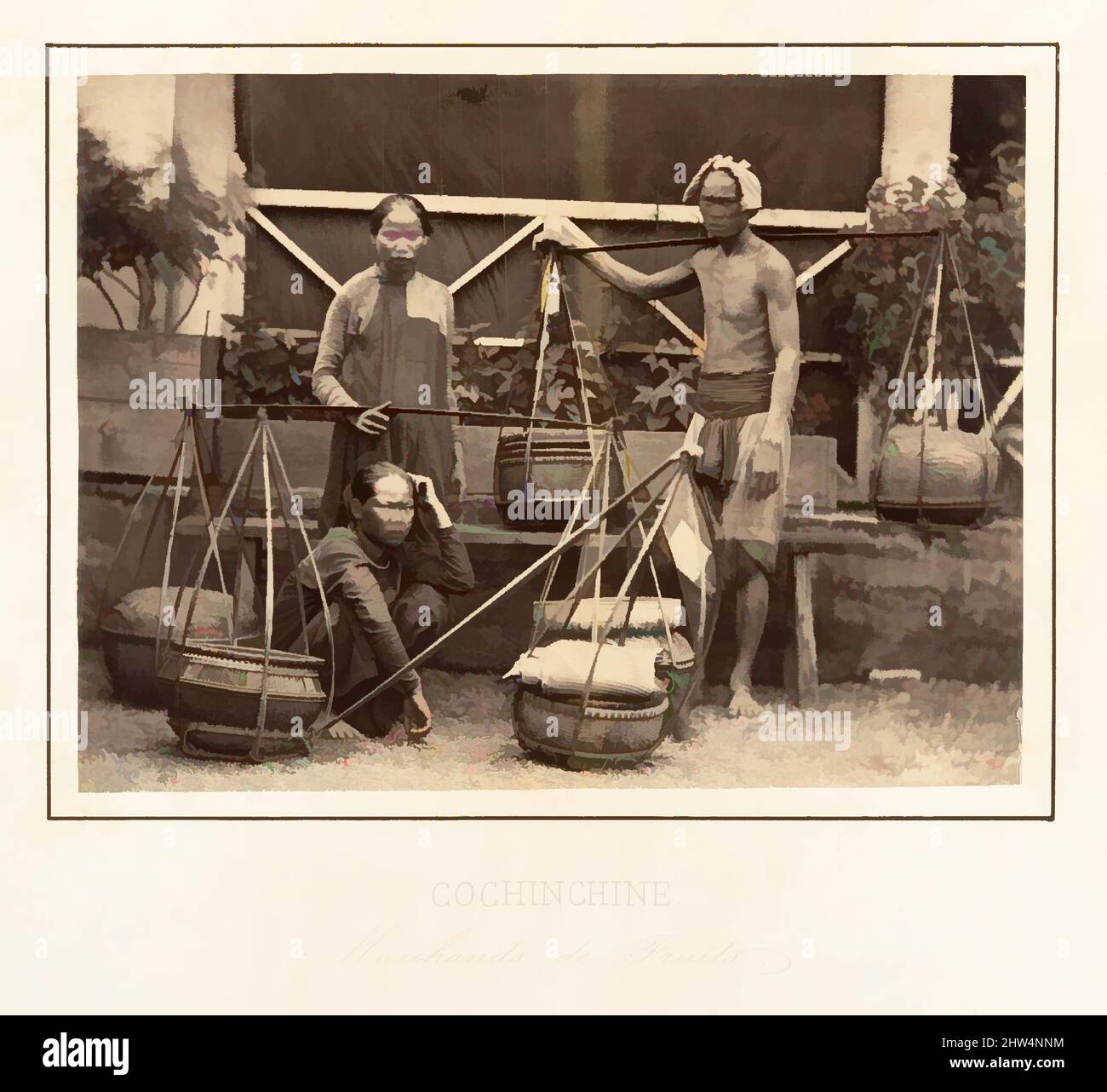 Art inspiré par les Marchands de fruits, Cochinchine, 1866, impression argentée en négatif de verre, 15,3 x 20,1 cm (6 x 7 15/16 po), photographies, Emile Gsell (français, Sainte-Marie-aux-Mines 1838–1879 Vietnam, œuvres classiques modernisées par Artotop avec une touche de modernité. Formes, couleur et valeur, impact visuel accrocheur sur l'art émotions par la liberté d'œuvres d'art d'une manière contemporaine. Un message intemporel qui cherche une nouvelle direction créative. Artistes qui se tournent vers le support numérique et créent le NFT Artotop Banque D'Images