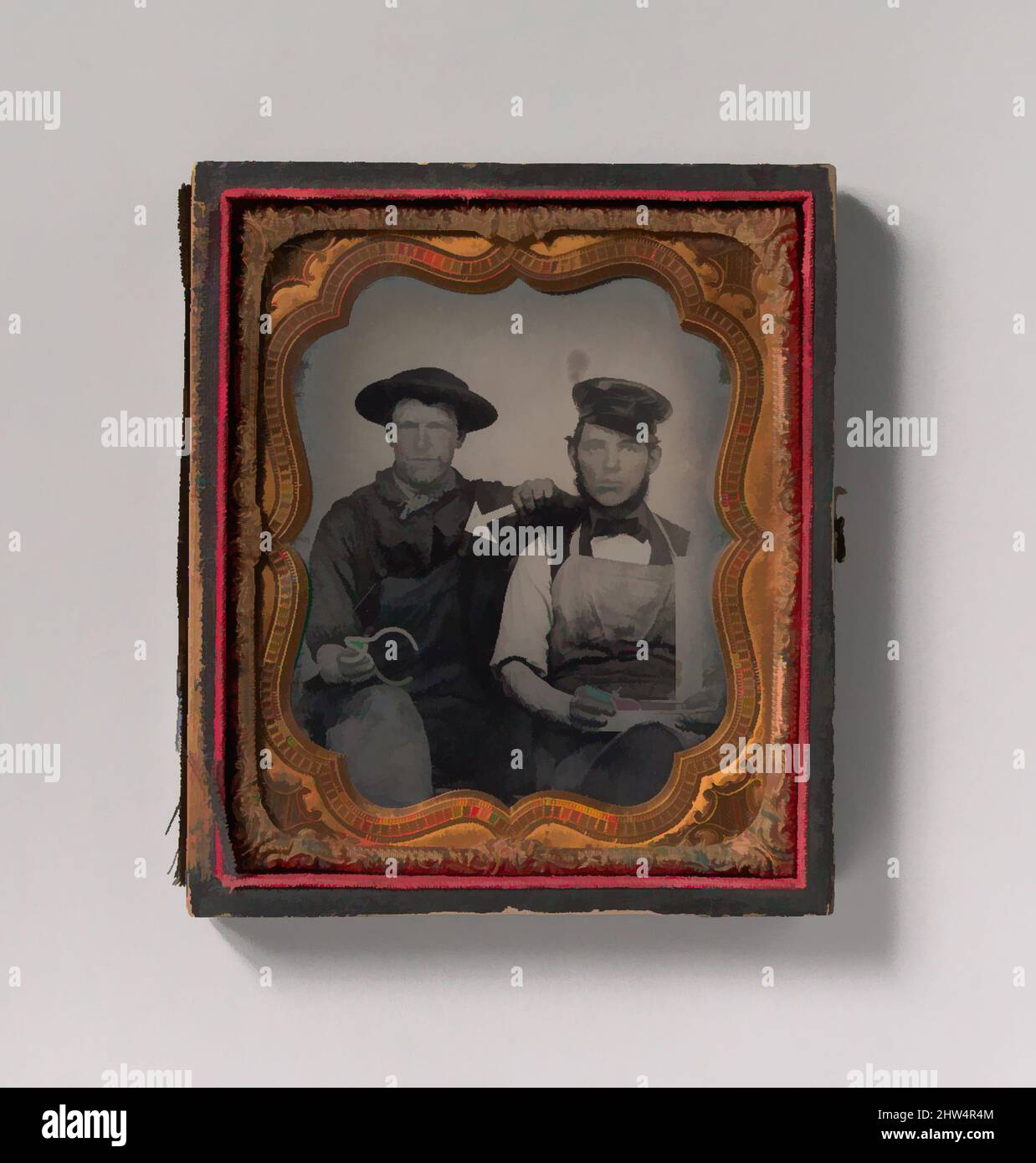 Art inspiré par deux hommes assis avec étriers, T-Square, et Compass, 1870s–80s, Tintype, Image: 6,5 x 5,4 cm (2 9/16 x 2 1/8 in.), photographies, Inconnu (American, oeuvres classiques modernisées par Artotop avec une touche de modernité. Formes, couleur et valeur, impact visuel accrocheur sur l'art émotions par la liberté d'œuvres d'art d'une manière contemporaine. Un message intemporel qui cherche une nouvelle direction créative. Artistes qui se tournent vers le support numérique et créent le NFT Artotop Banque D'Images