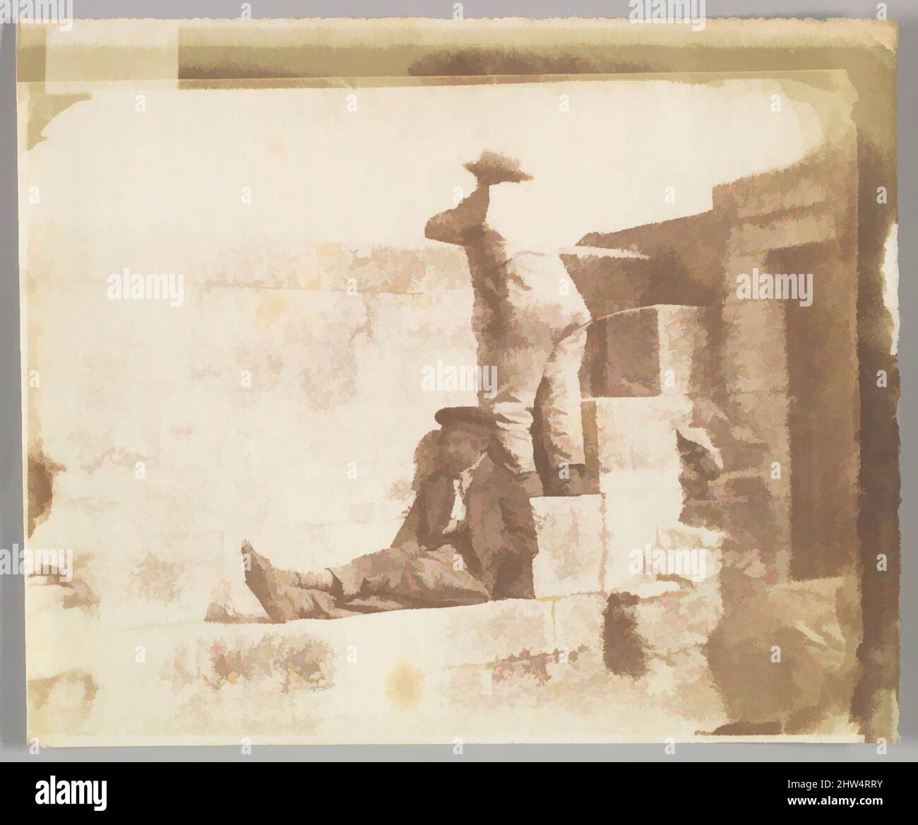 Art inspiré par deux jeunes hommes reposant sur un quai, fin 1840s, imprimé en papier salé de papier négatif, image: 4 5/16 × 3 3/8 po. (11 × 8,6 cm), photographies, Calvert Richard Jones (Britannique, Swansea, pays de Galles 1802–1877 Bath, Angleterre, œuvres classiques modernisées par Artotop avec une touche de modernité. Formes, couleur et valeur, impact visuel accrocheur sur l'art émotions par la liberté d'œuvres d'art d'une manière contemporaine. Un message intemporel qui cherche une nouvelle direction créative. Artistes qui se tournent vers le support numérique et créent le NFT Artotop Banque D'Images
