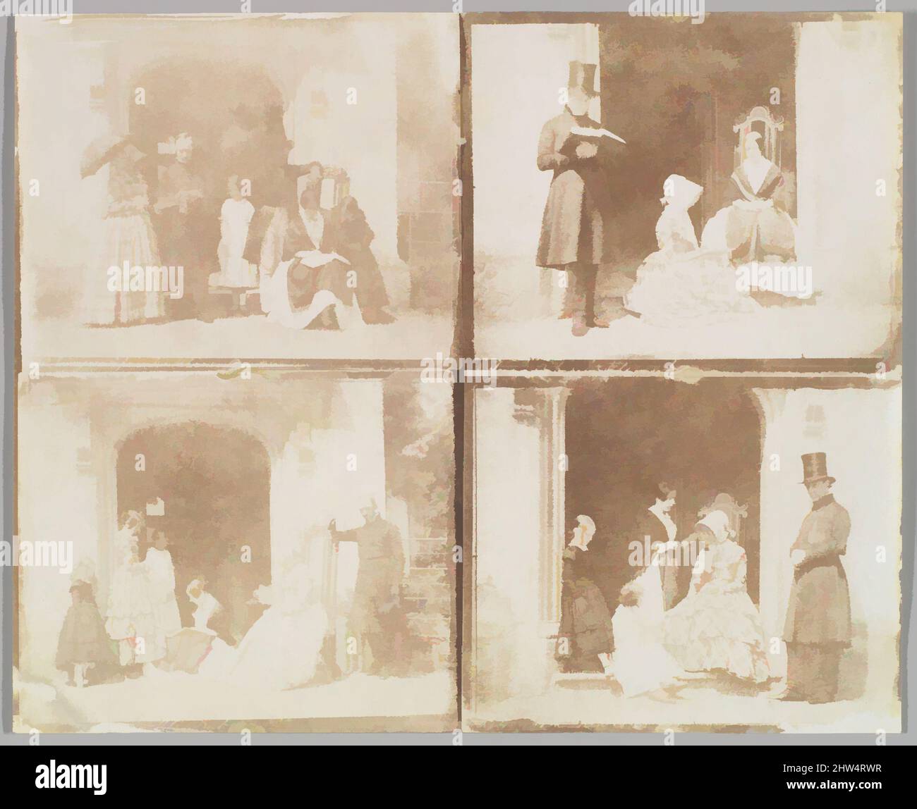 Art inspiré par la feuille de contact de quatre portraits de groupe dans une porte, ca. 1850, papier salé imprimé à partir de négatif papier, image : 7 3/16 po. × 9 po (18,2 × 22,8 cm), photographies, Calvert Richard Jones (Britannique, Swansea, pays de Galles 1802–1877 Bath, Angleterre, œuvres classiques modernisées par Artotop avec une touche de modernité. Formes, couleur et valeur, impact visuel accrocheur sur l'art émotions par la liberté d'œuvres d'art d'une manière contemporaine. Un message intemporel qui cherche une nouvelle direction créative. Artistes qui se tournent vers le support numérique et créent le NFT Artotop Banque D'Images