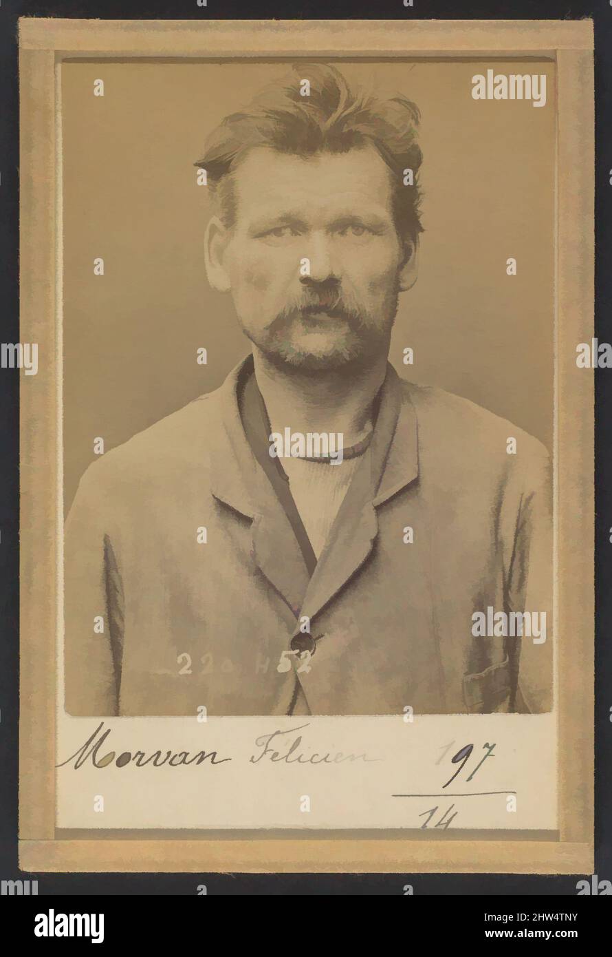 Art inspiré par Morvan. Félicien. 45 ans, né le 8/6/49 à Kerity (Côte du Nord). Menuisier. Anarchiste. 2/7/94., 1894, impression argentée à base d'albumine en négatif de verre, 10,5 x 7 x 0,5 cm (4 1/8 x 2 3/4 x 3/16 po) chacun, photographies, Alphonse Bertillon (français, 1853–1914), Born In a, Œuvres classiques modernisées par Artotop avec une touche de modernité. Formes, couleur et valeur, impact visuel accrocheur sur l'art émotions par la liberté d'œuvres d'art d'une manière contemporaine. Un message intemporel qui cherche une nouvelle direction créative. Artistes qui se tournent vers le support numérique et créent le NFT Artotop Banque D'Images