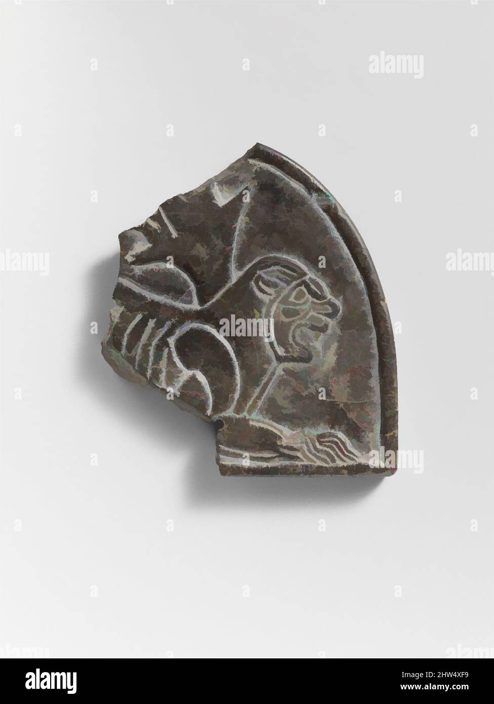 Art inspiré par plaque avec la figure d'un lion, Achaemenid, ca. 6th–5th Century C.-B., Iran, Qasr-i Abu Nasr, Achaemenid, calcaire, Noir, H. 2 1/2 x W. 2 3/4 po. (6,4 x 7 cm), reliefs de pierre, oeuvres classiques modernisées par Artotop avec une touche de modernité. Formes, couleur et valeur, impact visuel accrocheur sur l'art émotions par la liberté d'œuvres d'art d'une manière contemporaine. Un message intemporel qui cherche une nouvelle direction créative. Artistes qui se tournent vers le support numérique et créent le NFT Artotop Banque D'Images