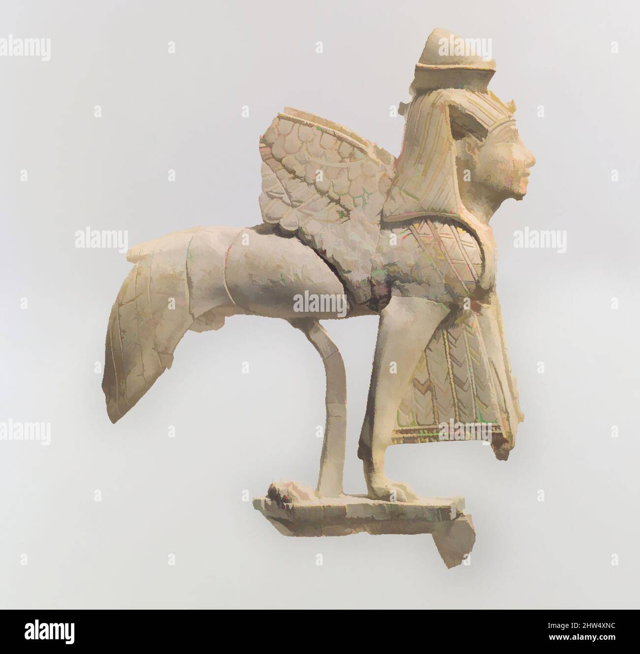 Art inspiré par la plaque de meubles ajourés avec un sphinx striding, Neo-Assyrian, ca. 9th–8th siècle av. J.-C., Syrie, probablement d'Arslan Tash (Hadi antique), Assyrien, Ivoire, 4,75 x 1,75 po. (12,07 x 4,45 cm), ivoire / reliefs d'os, au début du premier millénaire avant J.-C., la sculpture en ivoire a été, œuvres classiques modernisées par Artotop avec un peu de modernité. Formes, couleur et valeur, impact visuel accrocheur sur l'art émotions par la liberté d'œuvres d'art d'une manière contemporaine. Un message intemporel qui cherche une nouvelle direction créative. Artistes qui se tournent vers le support numérique et créent le NFT Artotop Banque D'Images