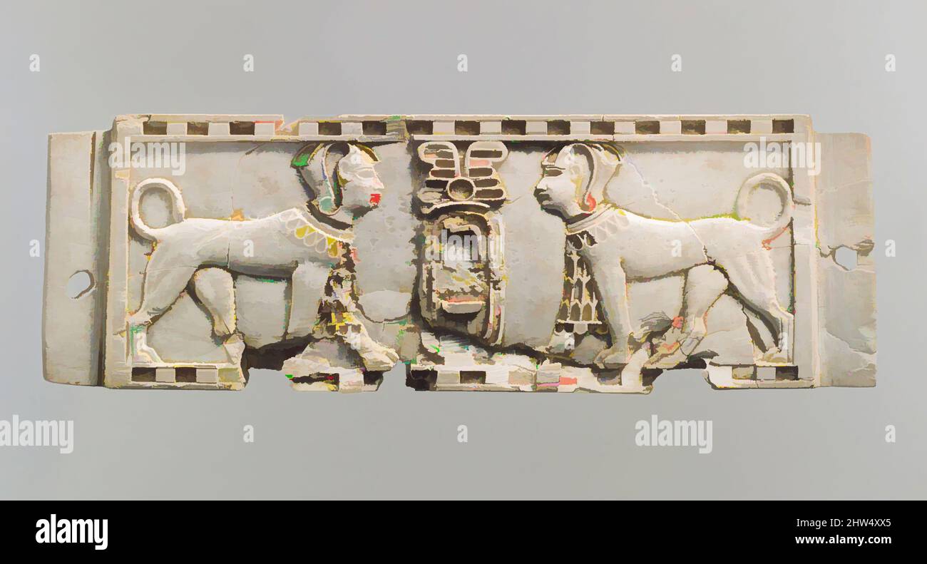 Art inspiré par la plaque de mobilier en cloisonné avec deux sphinx flanquant un cartouche, Neo-Assyrien, ca. 9th–8th siècle av. J.-C., Mésopotamie, Nimrud (ancien Kalhu), Assyrien, Ivoire, 2,05 x 6,18 x 0,28 po (5,21 x 15,7 x 0,71 cm), ivoire / reliefs d'os-inscrits, cette plaque rectangulaire dépeint, les œuvres classiques modernisées par Artotop avec un peu de modernité. Formes, couleur et valeur, impact visuel accrocheur sur l'art émotions par la liberté d'œuvres d'art d'une manière contemporaine. Un message intemporel qui cherche une nouvelle direction créative. Artistes qui se tournent vers le support numérique et créent le NFT Artotop Banque D'Images