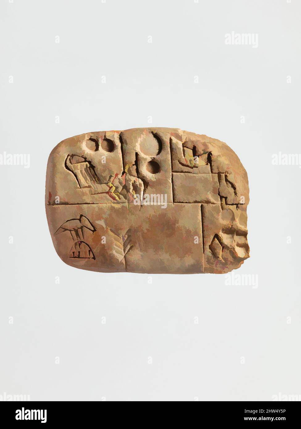 Art inspiré par Cuneiform tablet: Compte administratif concernant la distribution de l'orge et de l'emmer, Jemdet Nasr, ca. 3100–2900 C.-B., Mésopotamie, probablement d'Uruk (Modern Warka), sumérien, argile, 2,44 x 1,85 x .65 po. (6,2 x 4,7 x 1,65 cm), Clay-Tablets-inscrit, des nombreuses, œuvres classiques modernisées par Artotop avec une touche de modernité. Formes, couleur et valeur, impact visuel accrocheur sur l'art émotions par la liberté d'œuvres d'art d'une manière contemporaine. Un message intemporel qui cherche une nouvelle direction créative. Artistes qui se tournent vers le support numérique et créent le NFT Artotop Banque D'Images