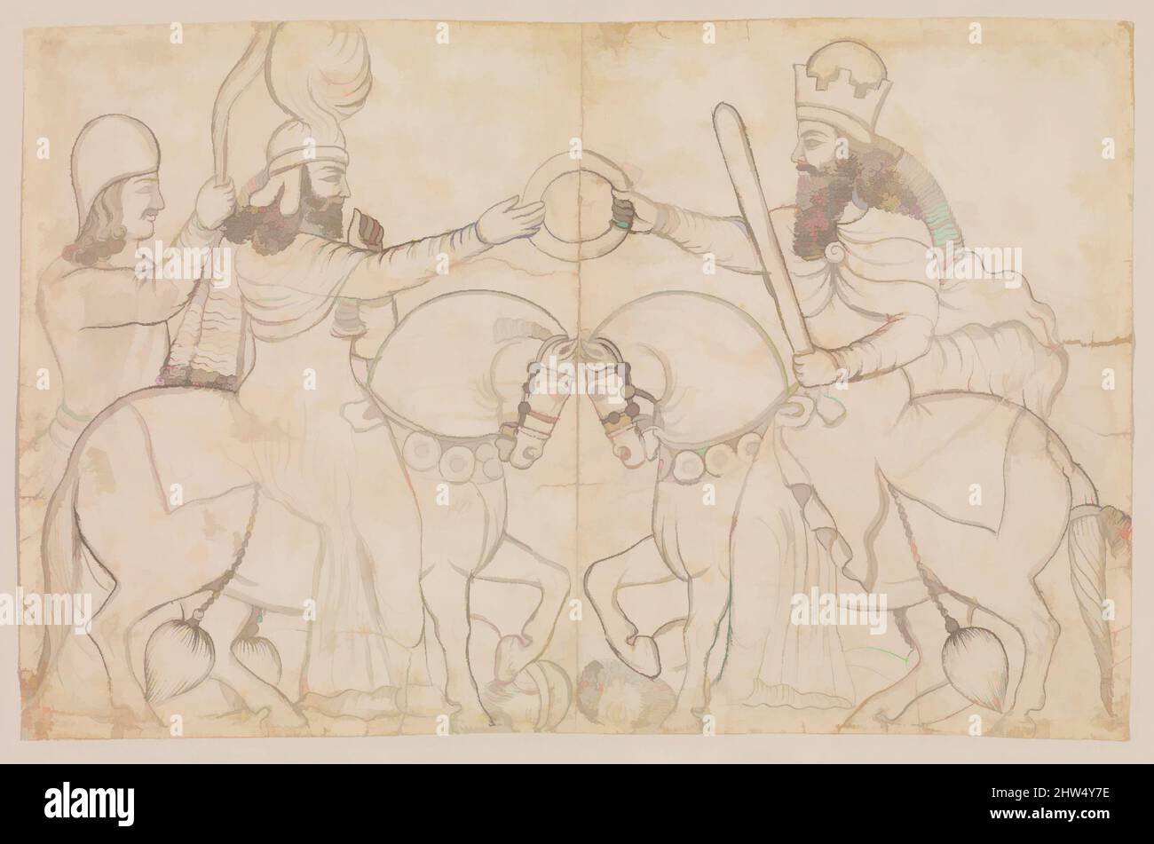 Art inspiré par le dessin du relief de roche sasanien: Ardashir I (r. A.D. 224-241) et la divinité zoroastrienne Ahura Mazda à Naqsh-i Rustam, sud de l'Iran, A.D. 1860 (dessin), Iran, Qajar, Papier, crayon, encre, 12,76 x 15,75 cm (32,41 x 40,01 cm), Paper-Graphics, Lutf 'Ali Khan (1797–1869, œuvres classiques modernisées par Artotop avec une touche de modernité. Formes, couleur et valeur, impact visuel accrocheur sur l'art émotions par la liberté d'œuvres d'art d'une manière contemporaine. Un message intemporel qui cherche une nouvelle direction créative. Artistes qui se tournent vers le support numérique et créent le NFT Artotop Banque D'Images