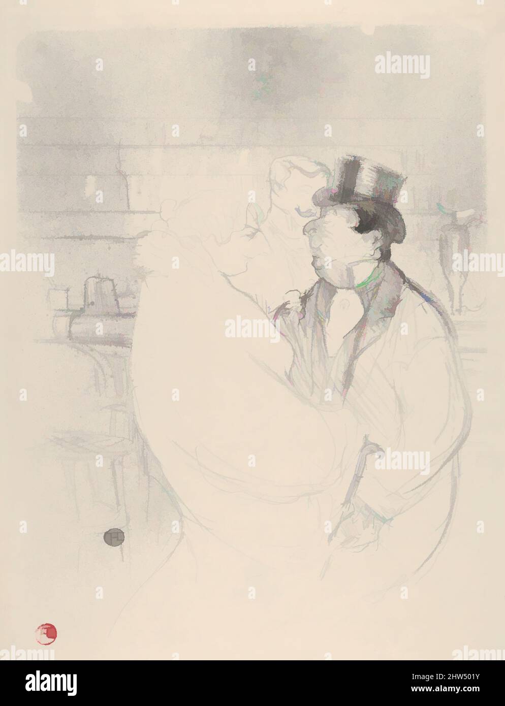 Art inspiré par Ida Heath at the Bar, 1894, crayon, pinceau et lithographie à l'encre noire imprimée sur papier vélin; état seulement, image: 13 3/8 x 10 1/16 po. (34 x 25,5 cm), estampes, Henri de Toulouse-Lautrec (français, Albi 1864–1901 Saint-André-du-Bois, oeuvres classiques modernisées par Artotop avec une touche de modernité. Formes, couleur et valeur, impact visuel accrocheur sur l'art émotions par la liberté d'œuvres d'art d'une manière contemporaine. Un message intemporel qui cherche une nouvelle direction créative. Artistes qui se tournent vers le support numérique et créent le NFT Artotop Banque D'Images