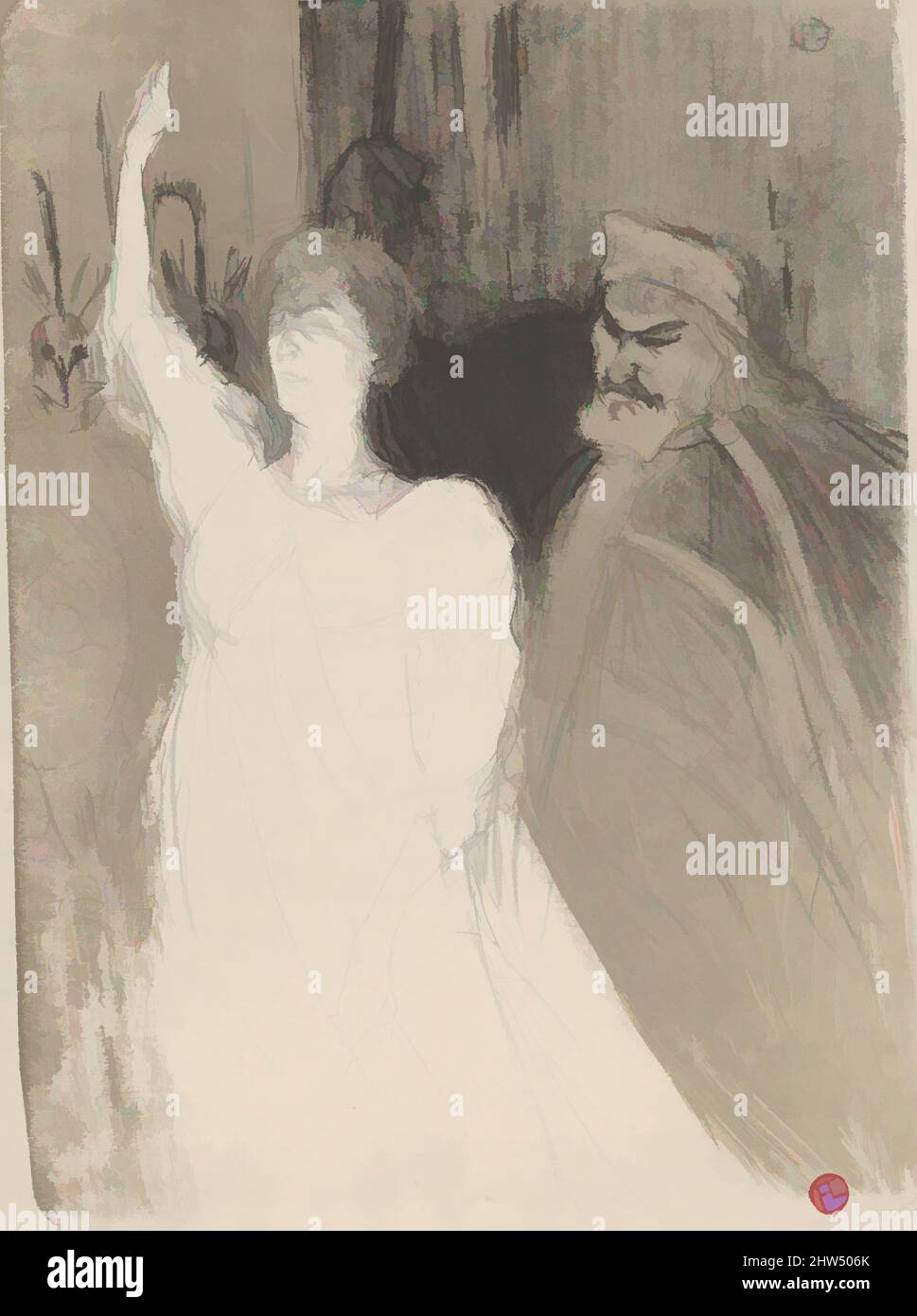 Art inspiré par Bartet et Mounet-Sully, à Antigone, 1893, lithographie de crayon et de pinceau imprimée en deux couleurs sur papier vélin découpé au bord de la plaque; deuxième état de deux, feuille: 14 15/16 x 11 po. (38 x 28 cm), estampes, Henri de Toulouse-Lautrec (français, Albi 1864–1901 Saint-André-du-Bois, oeuvres classiques modernisées par Artotop avec une touche de modernité. Formes, couleur et valeur, impact visuel accrocheur sur l'art émotions par la liberté d'œuvres d'art d'une manière contemporaine. Un message intemporel qui cherche une nouvelle direction créative. Artistes qui se tournent vers le support numérique et créent le NFT Artotop Banque D'Images
