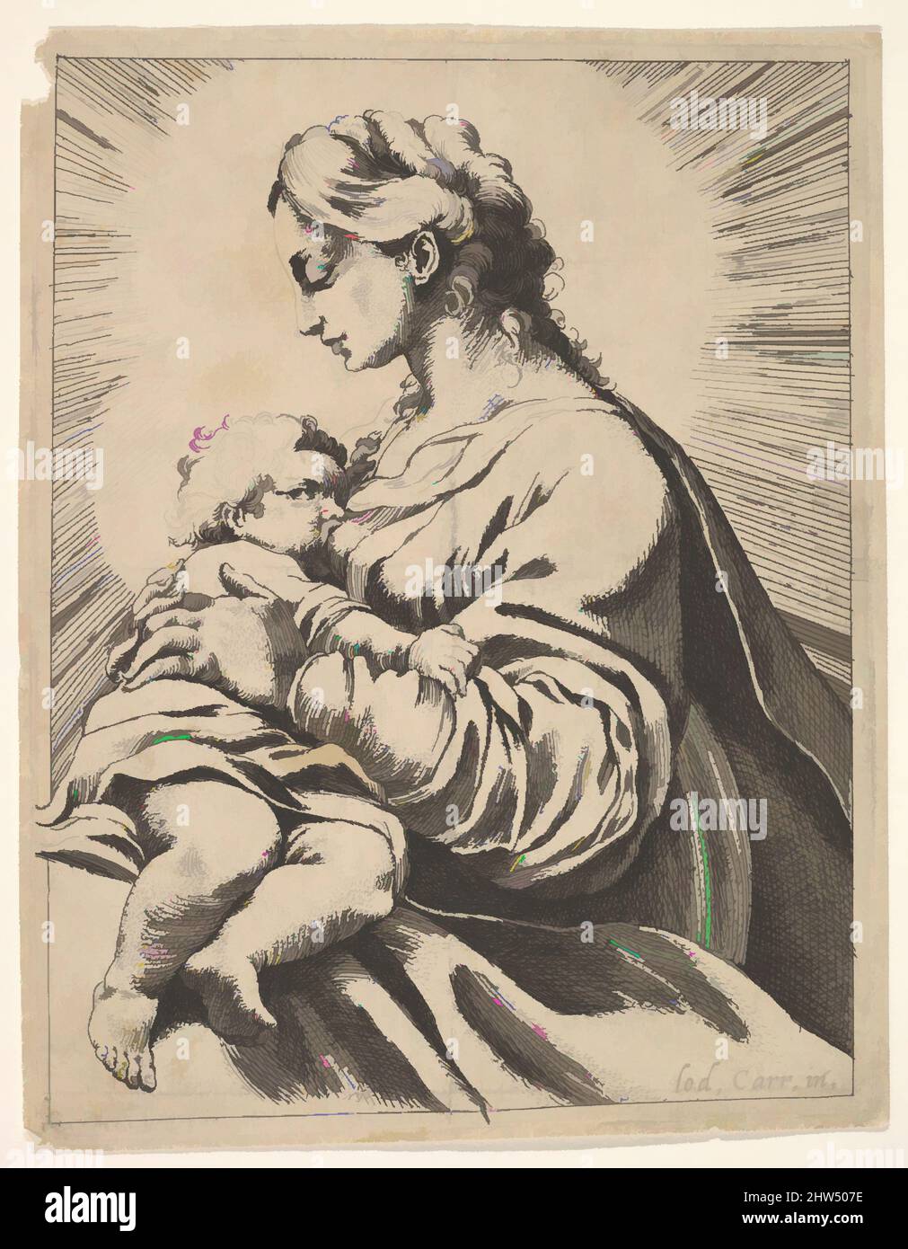 Art inspiré par Virgin and Child, 1555–1619, Etching, feuille : 6 3/16 x 4 13/16 po. (15,7 x 12,2cm), estampes, attribué à Pierre Brebiette (français, Mantes-sur-Seine ca. 1598–1642 Paris), après Ludovico Carracci (italien, Bologne 1555–1619 Bologne, les œuvres classiques modernisées par Artotop avec une touche de modernité. Formes, couleur et valeur, impact visuel accrocheur sur l'art émotions par la liberté d'œuvres d'art d'une manière contemporaine. Un message intemporel qui cherche une nouvelle direction créative. Artistes qui se tournent vers le support numérique et créent le NFT Artotop Banque D'Images