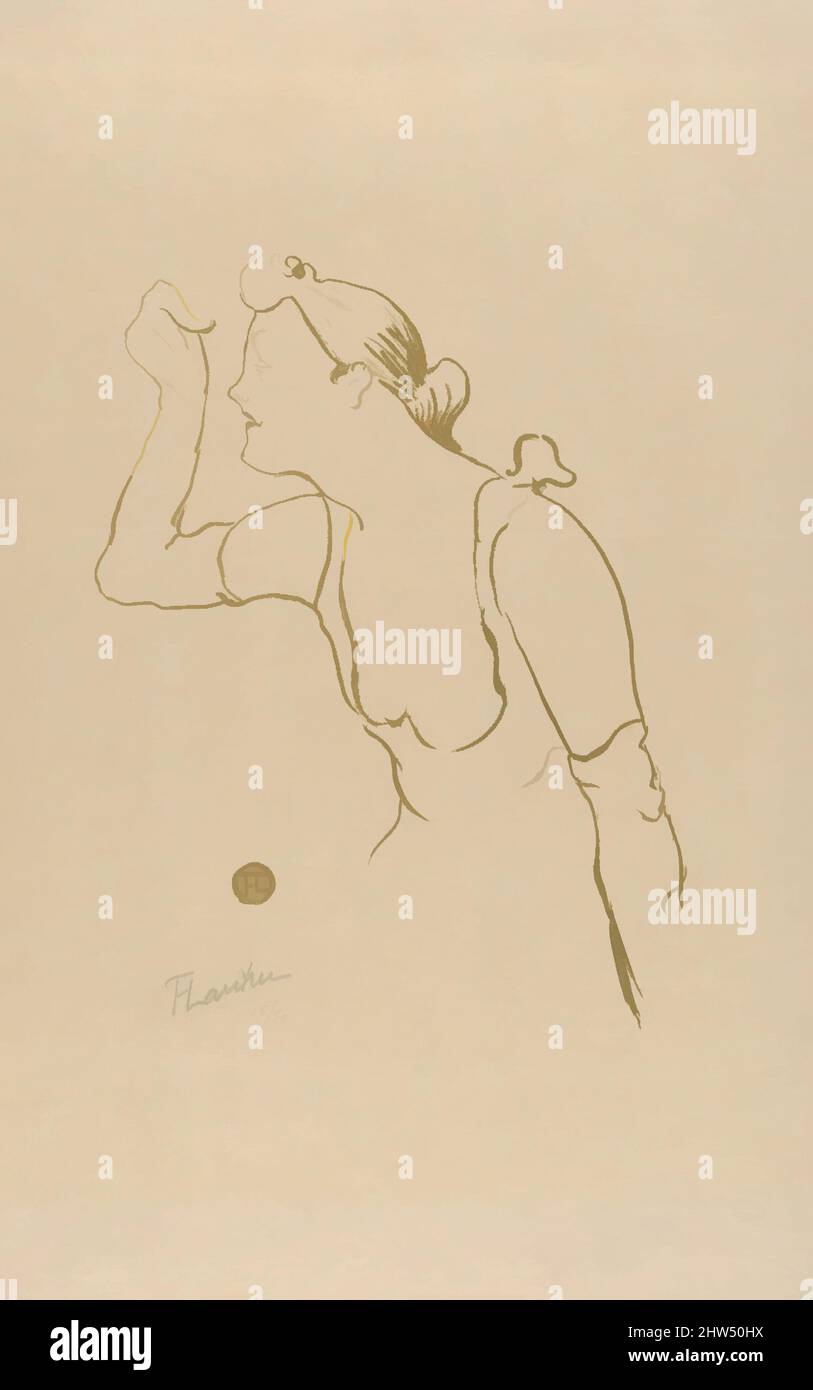 Art inspiré par Paula Brébion (du café concert), 1893, lithographie au pinceau imprimée en vert olive clair sur papier japonais posé; état unique; de l'édition Deluxe 1893, feuille: 17 5/16 × 12 5/8 po. (44 × 32 cm), estampes, Henri de Toulouse-Lautrec (français, Albi 1864–1901 Saint-André-du-Bois, oeuvres classiques modernisées par Artotop avec une touche de modernité. Formes, couleur et valeur, impact visuel accrocheur sur l'art émotions par la liberté d'œuvres d'art d'une manière contemporaine. Un message intemporel qui cherche une nouvelle direction créative. Artistes qui se tournent vers le support numérique et créent le NFT Artotop Banque D'Images