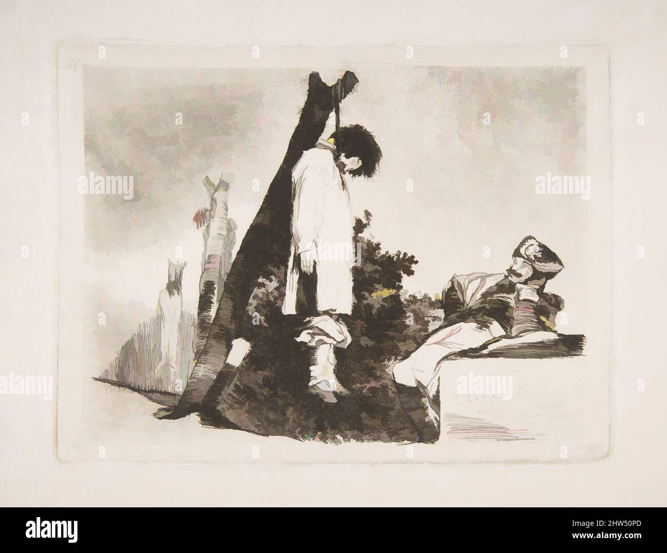 Art inspiré par la planche 36 de 'les désastres de la guerre' (Los Desastres de la Guerra): 'Pas dans ce cas non plus' (Tampoco), 1810, Etching, l'aquatint bruni, le point sec, burin, et burnisher, plaque : 6 po. × 8 1/16 po (15,3 × 20,4 cm), Prints, Goya (Francisco de Goya y Lucientes) (espagnol, oeuvres classiques modernisées par Artotop avec une touche de modernité. Formes, couleur et valeur, impact visuel accrocheur sur l'art émotions par la liberté d'œuvres d'art d'une manière contemporaine. Un message intemporel qui cherche une nouvelle direction créative. Artistes qui se tournent vers le support numérique et créent le NFT Artotop Banque D'Images